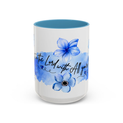 Trust in the Lord 15 oz Accent Mug - Blue Floral & Butterfly Faith Design