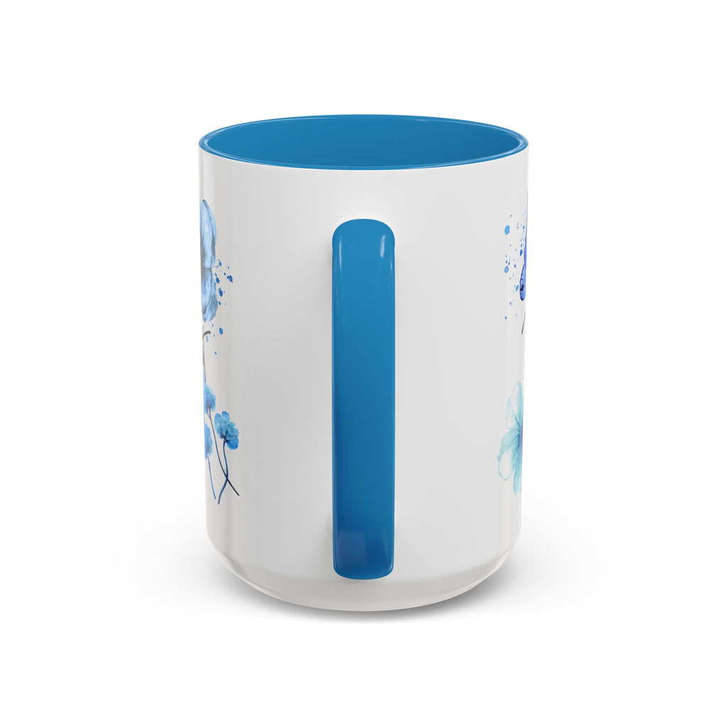 Trust in the Lord 15 oz Accent Mug - Blue Floral & Butterfly Faith Design