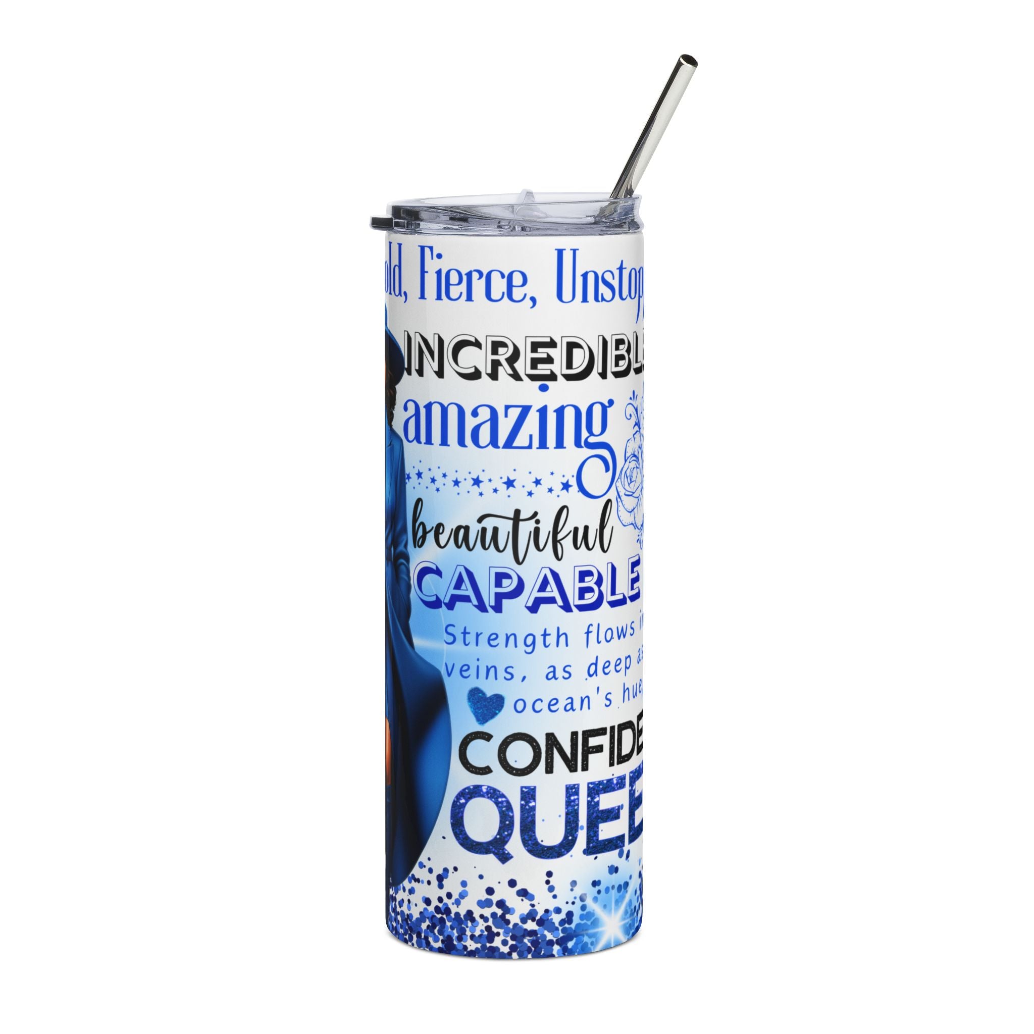 Bold Blue Queen 20oz Stainless Steel Tumbler | Inspirational Gift for Strong Women