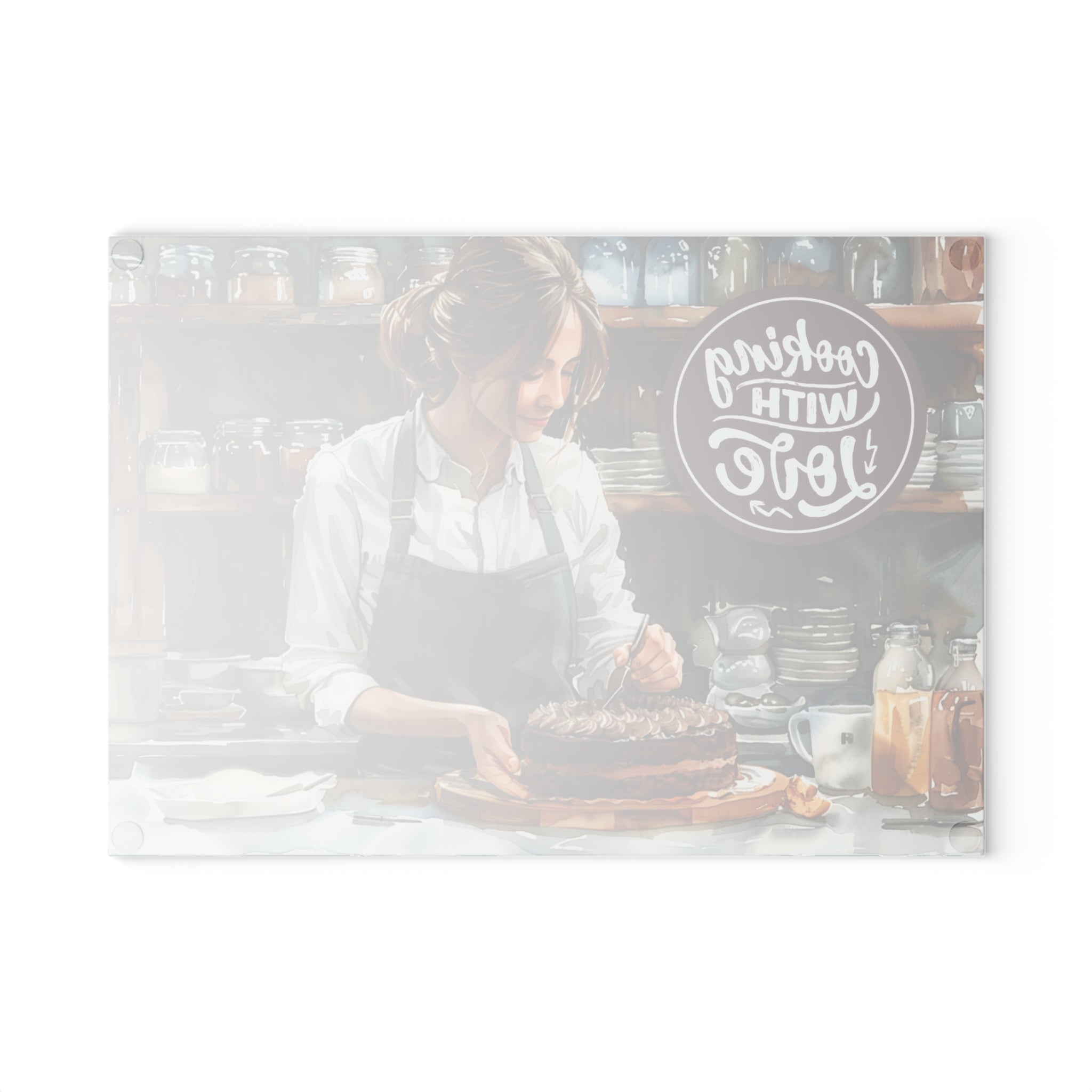 Cooking With Love baker image Glass Cutting Board | kitchen decor, baking scene