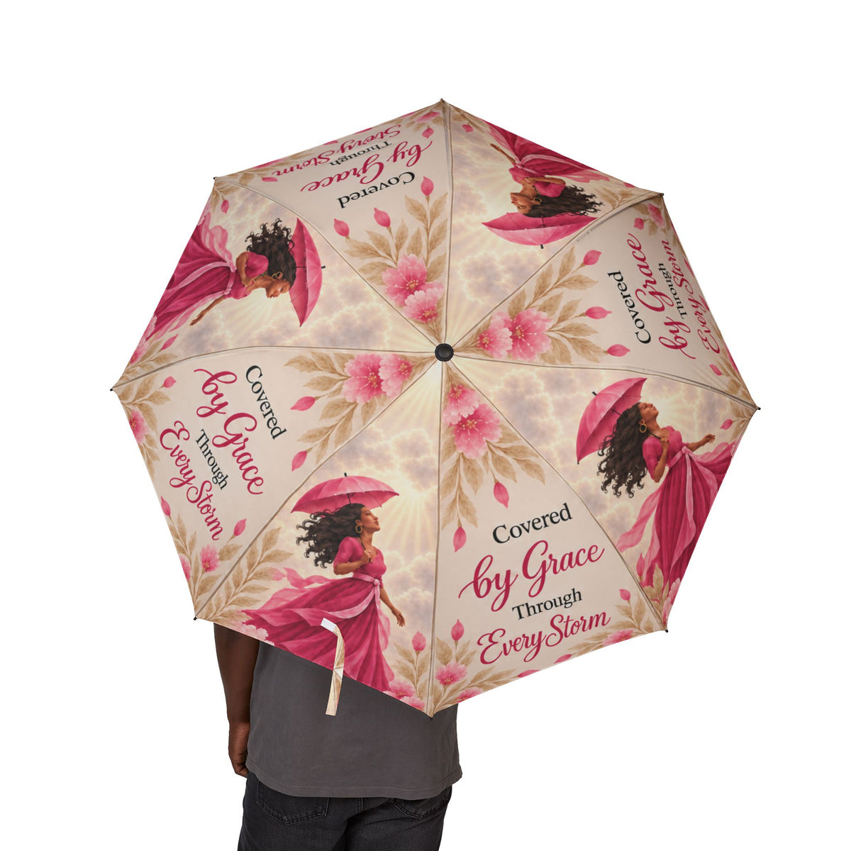 Covered by Grace Through Every Storm | Faith-Inspired Foldable Umbrella