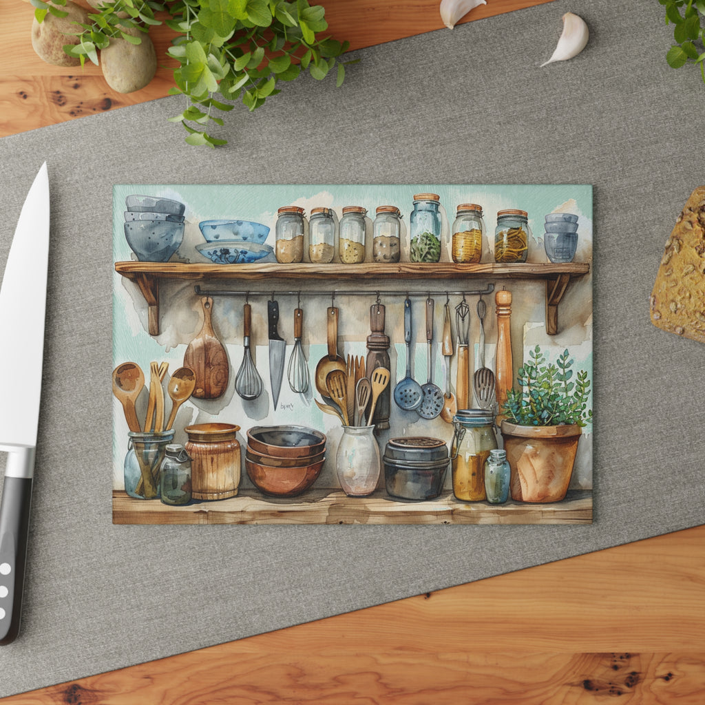 Rustic Kitchen Glass Cutting Board | Farmhouse Kitchen Decor & Serving Board | Add Your Name, Recipe or Family Design
