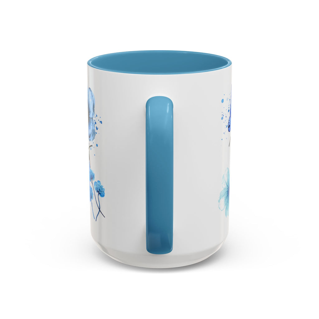 Trust in the Lord 15 oz Accent Mug - Blue Floral & Butterfly Faith Design