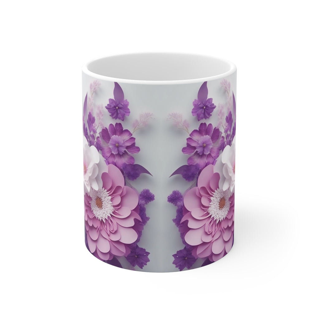 Purple Paper Flower Bouquet Mug | Floral Ceramic Coffee Mug | 11 oz