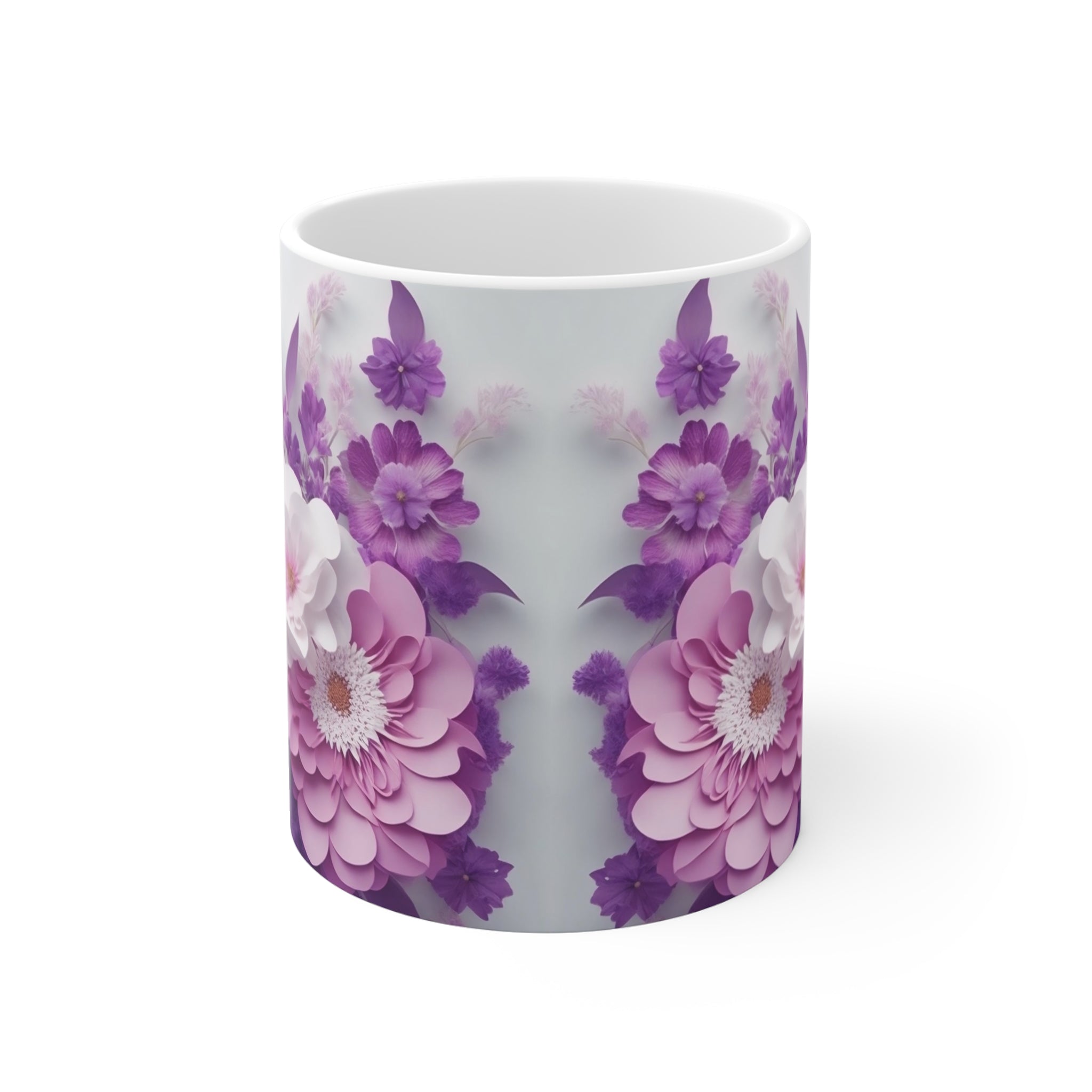 Purple Paper Flower Bouquet Mug | Floral Ceramic Coffee Mug | 11 oz