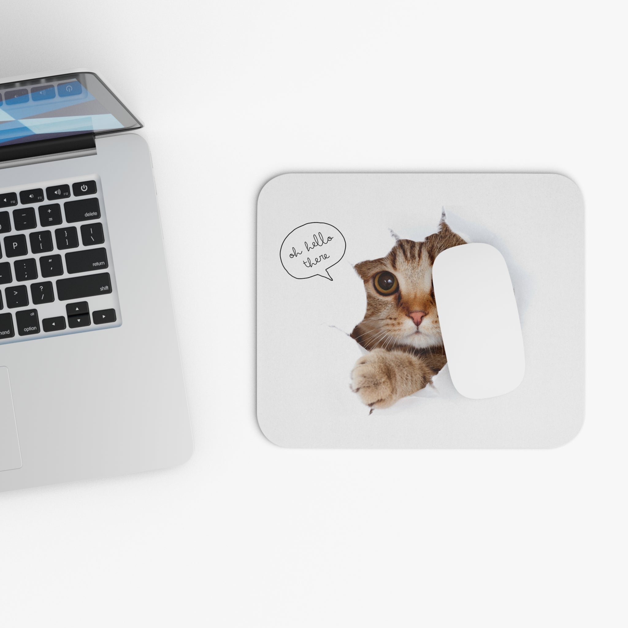 Peekaboo Cat with Speech Bubble Mouse Pad