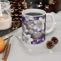 Purple & White Floral Pattern Mug | 11oz Ceramic Coffee Cup