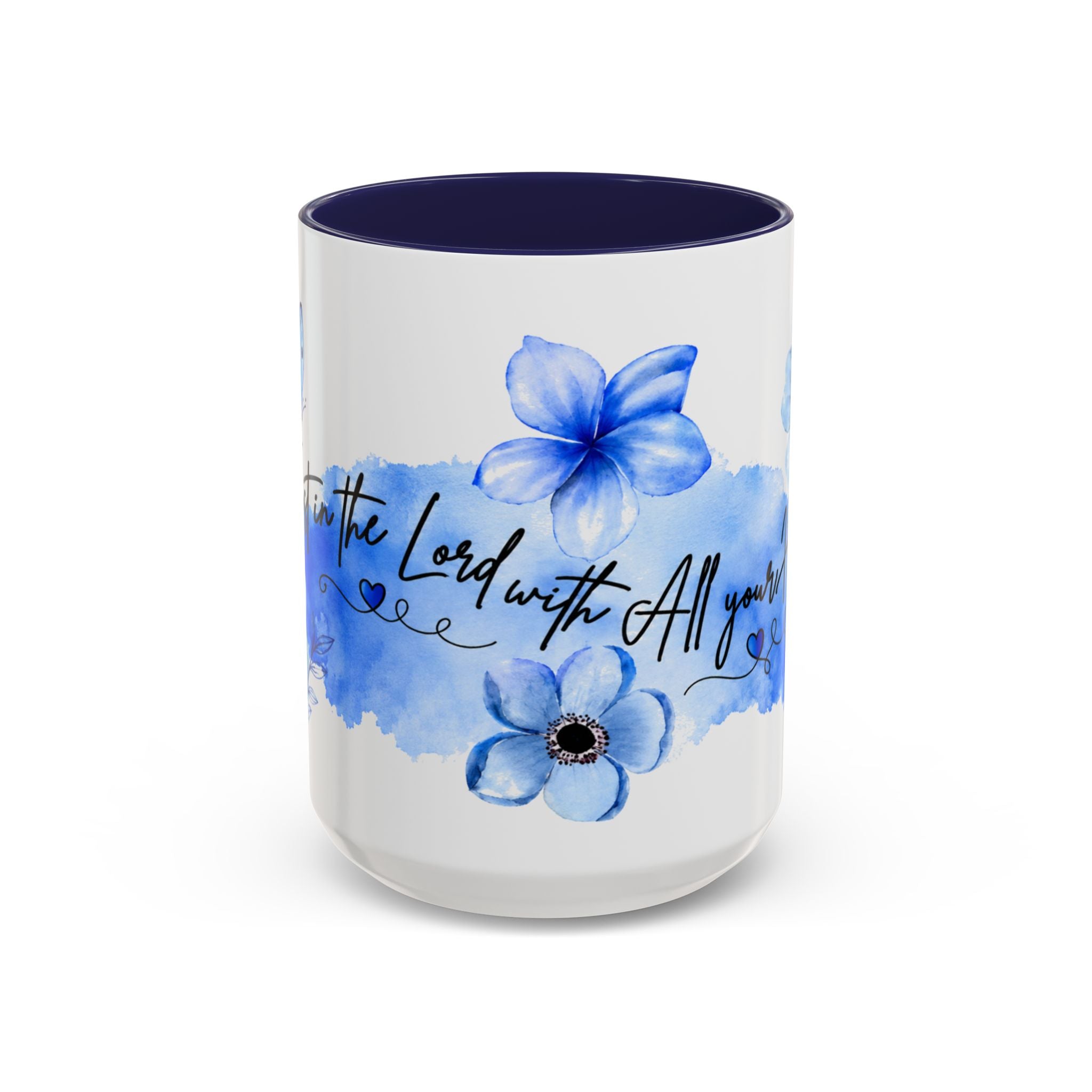 Trust in the Lord 15 oz Accent Mug - Blue Floral & Butterfly Faith Design