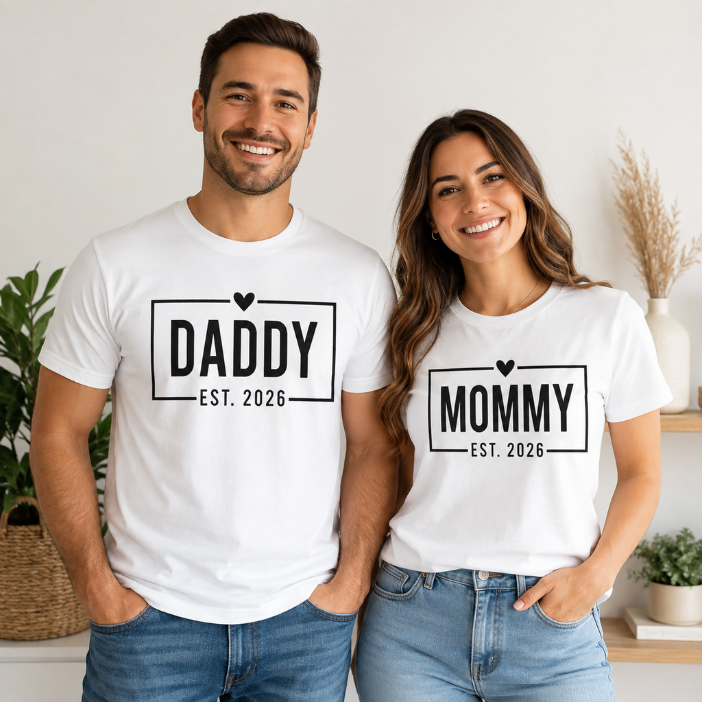 Mommy & Daddy EST. 2026 T- Shirts- New Parents Matching Shirts