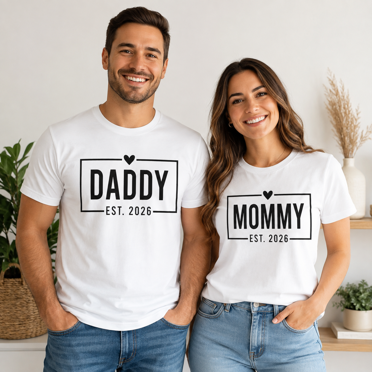 Mommy & Daddy EST. 2026 T- Shirts- New Parents Matching Shirts