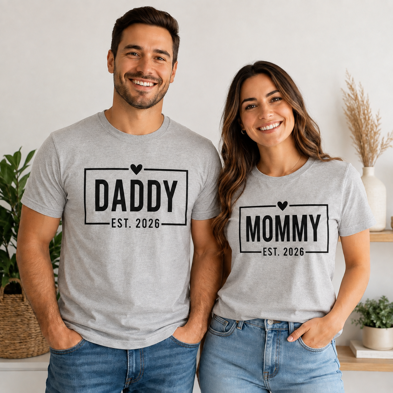 Mommy & Daddy EST. 2026 T- Shirts- New Parents Matching Shirts