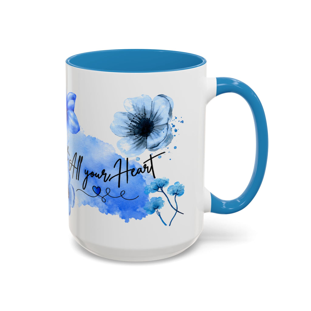 Trust in the Lord 15 oz Accent Mug - Blue Floral & Butterfly Faith Design