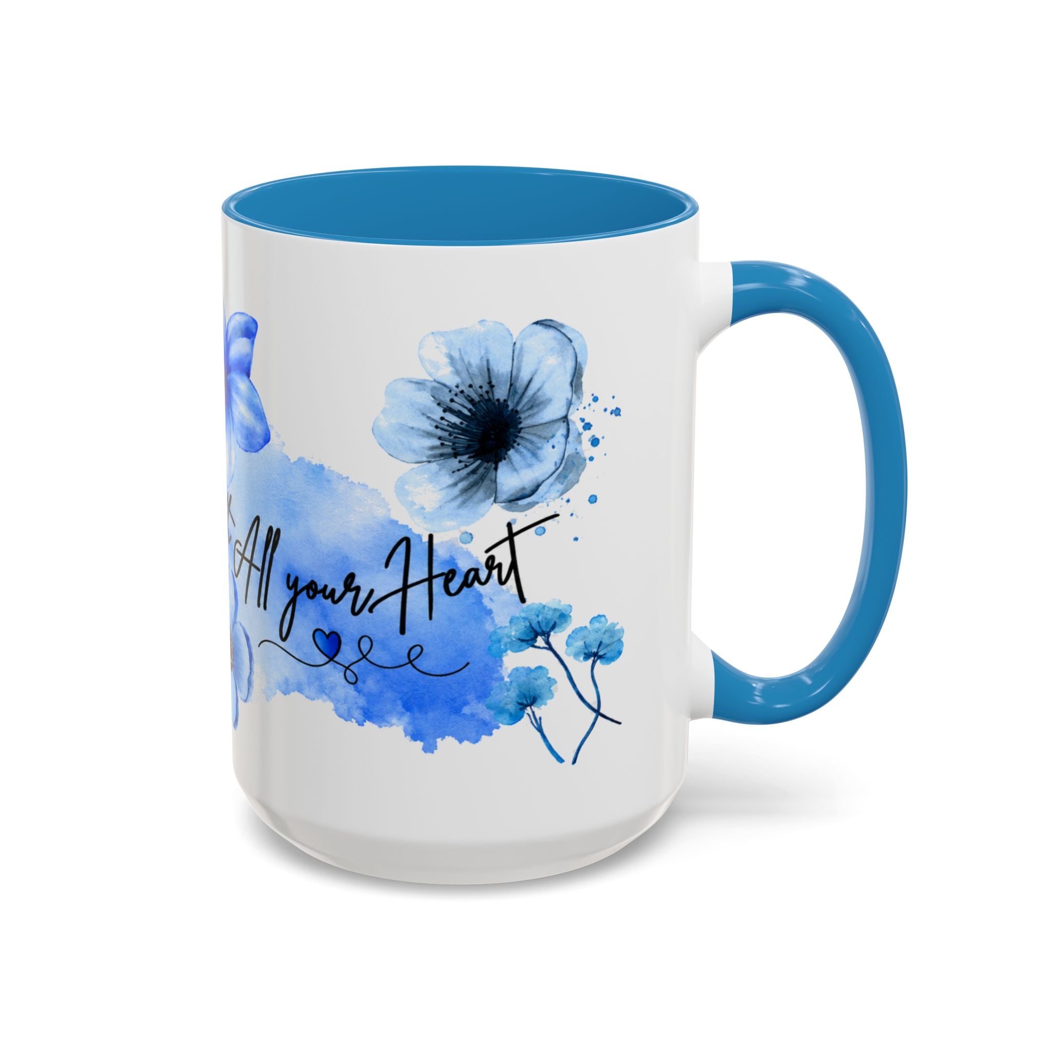 Trust in the Lord 15 oz Accent Mug - Blue Floral & Butterfly Faith Design