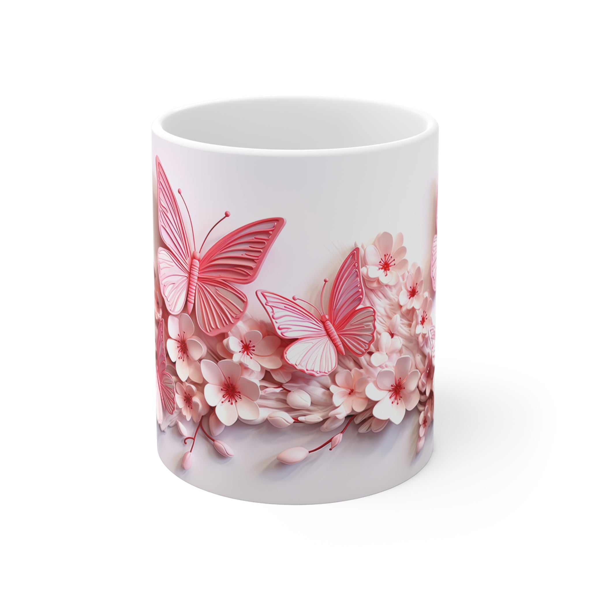 Pink Butterfly Floral Mug | Spring Flowers, Pastel Butterflies