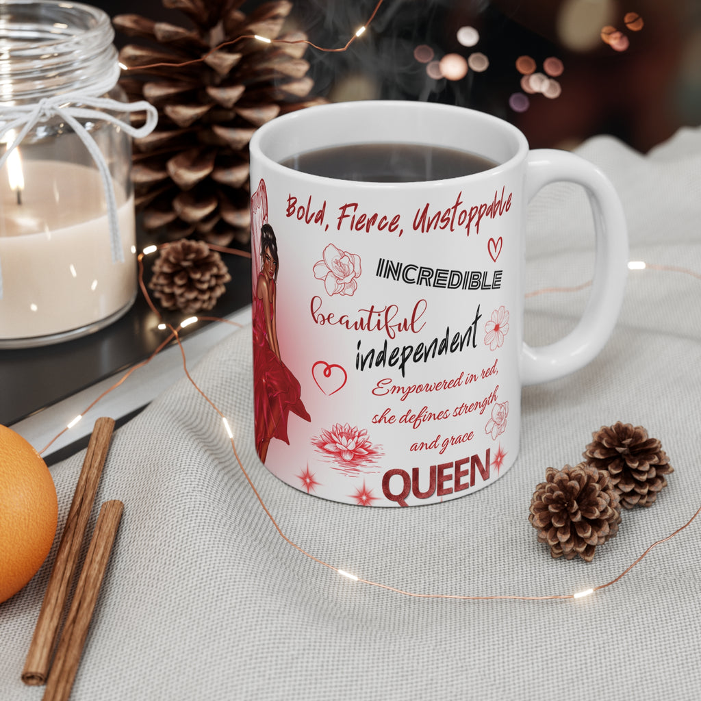 Powerful Queen Affirmation Mug | Inspirational Black Woman Fairy Art