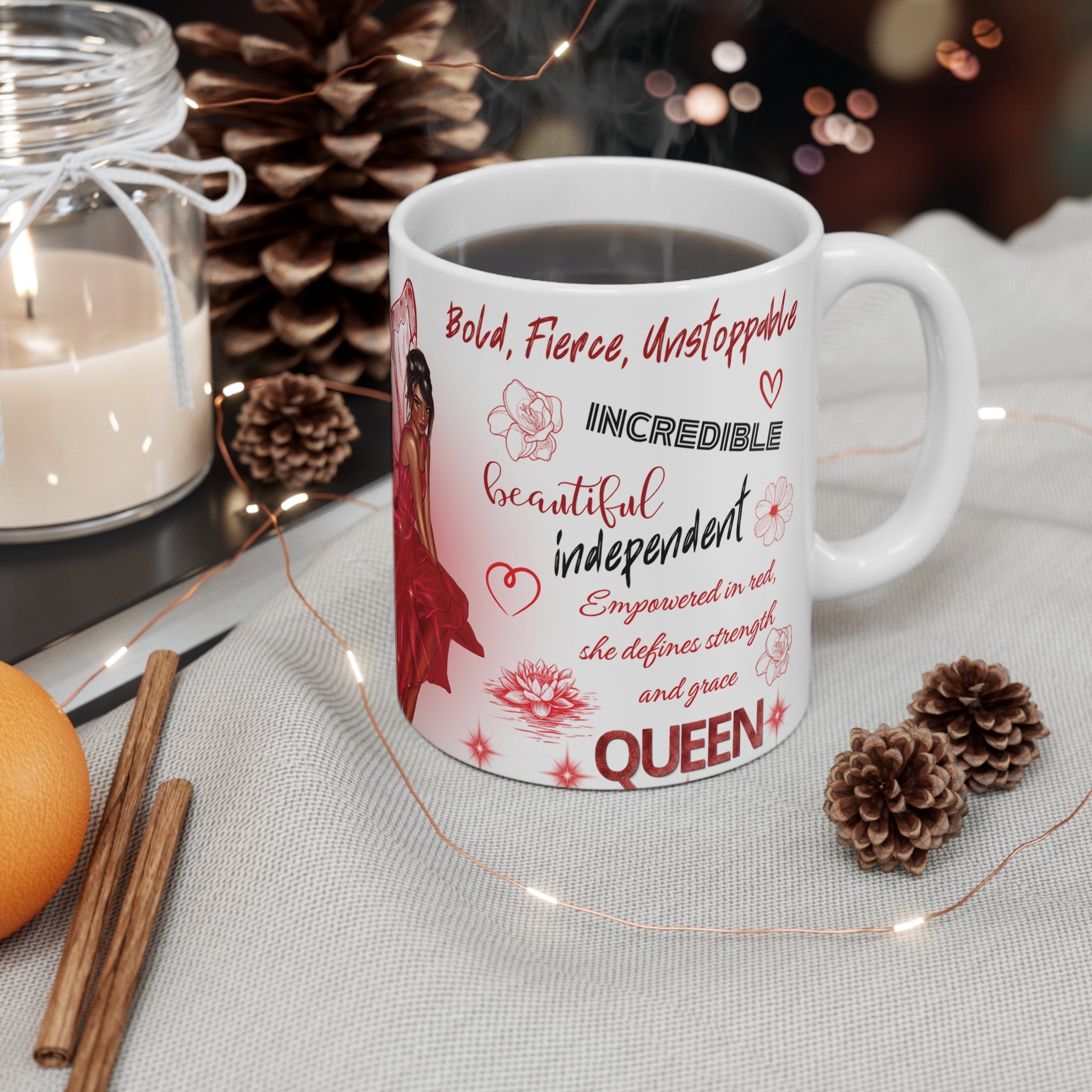 Powerful Queen Affirmation Mug | Inspirational Black Woman Fairy Art
