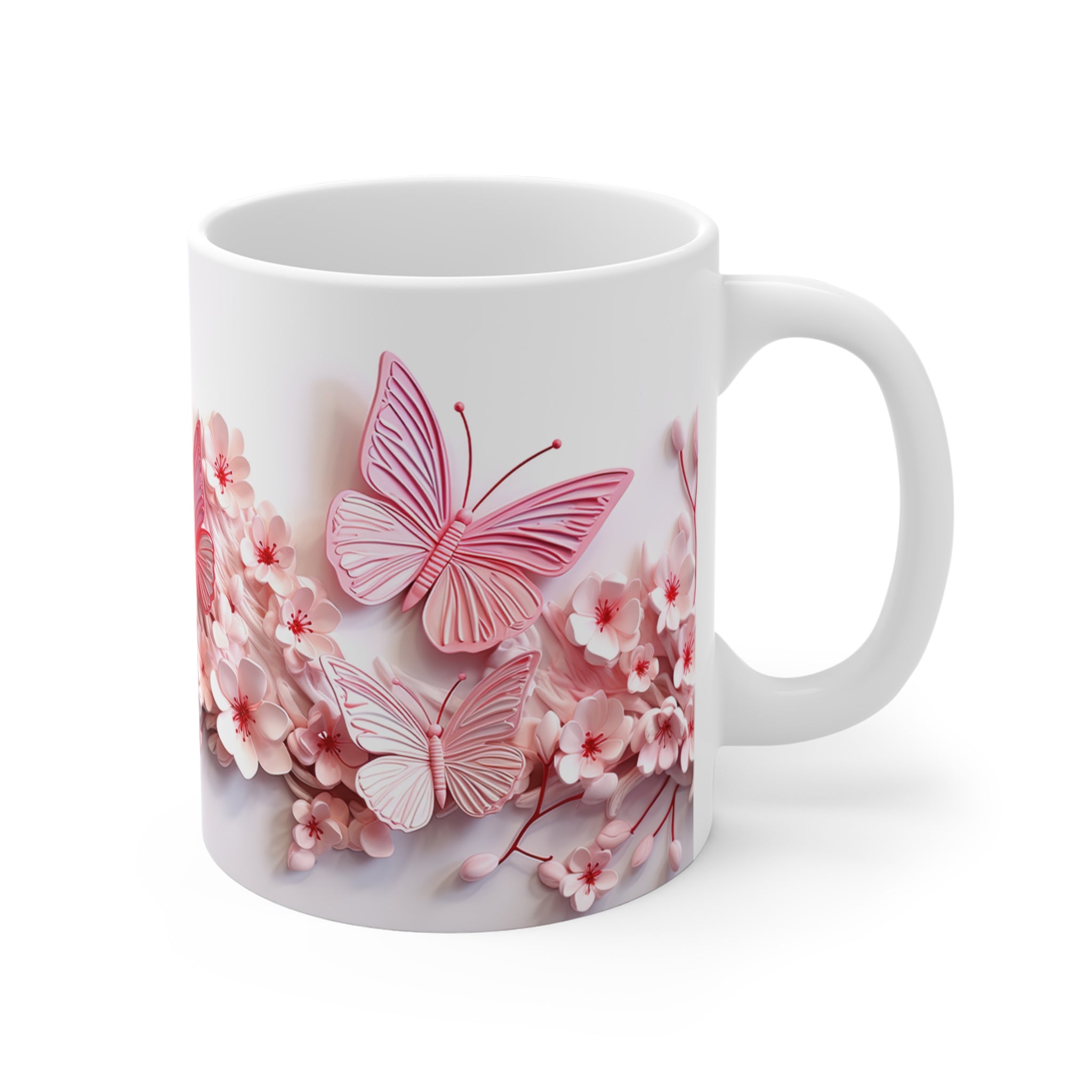 Pink Butterfly Floral Mug | Spring Flowers, Pastel Butterflies