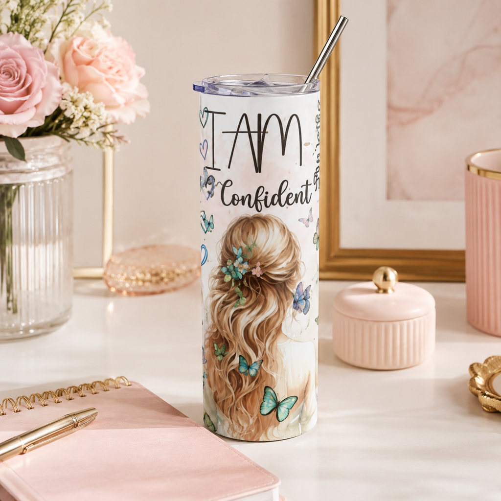 I Am Confident Inspirational Tumbler | 20oz Stainless Steel Skinny Tumbler