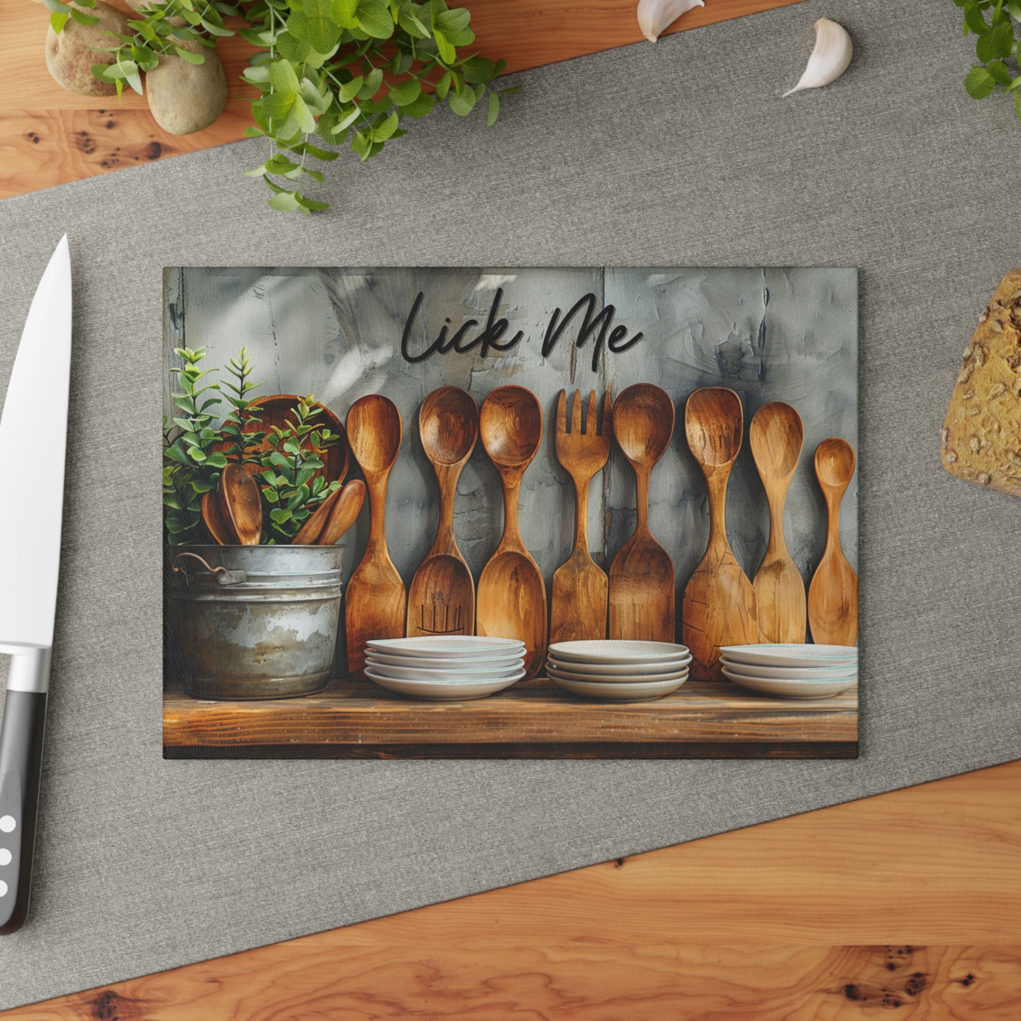 Rustic Wooden Spoon Glass Cutting Board