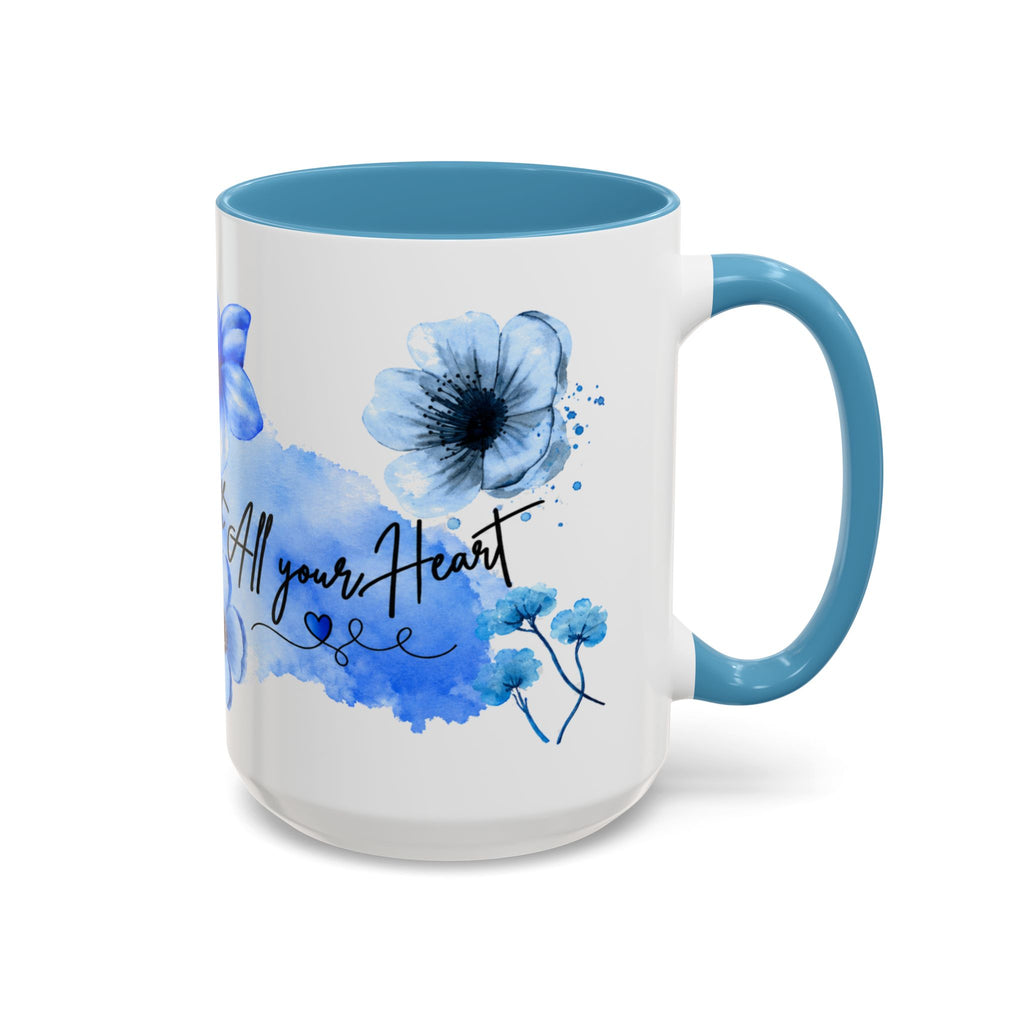 Trust in the Lord 15 oz Accent Mug - Blue Floral & Butterfly Faith Design