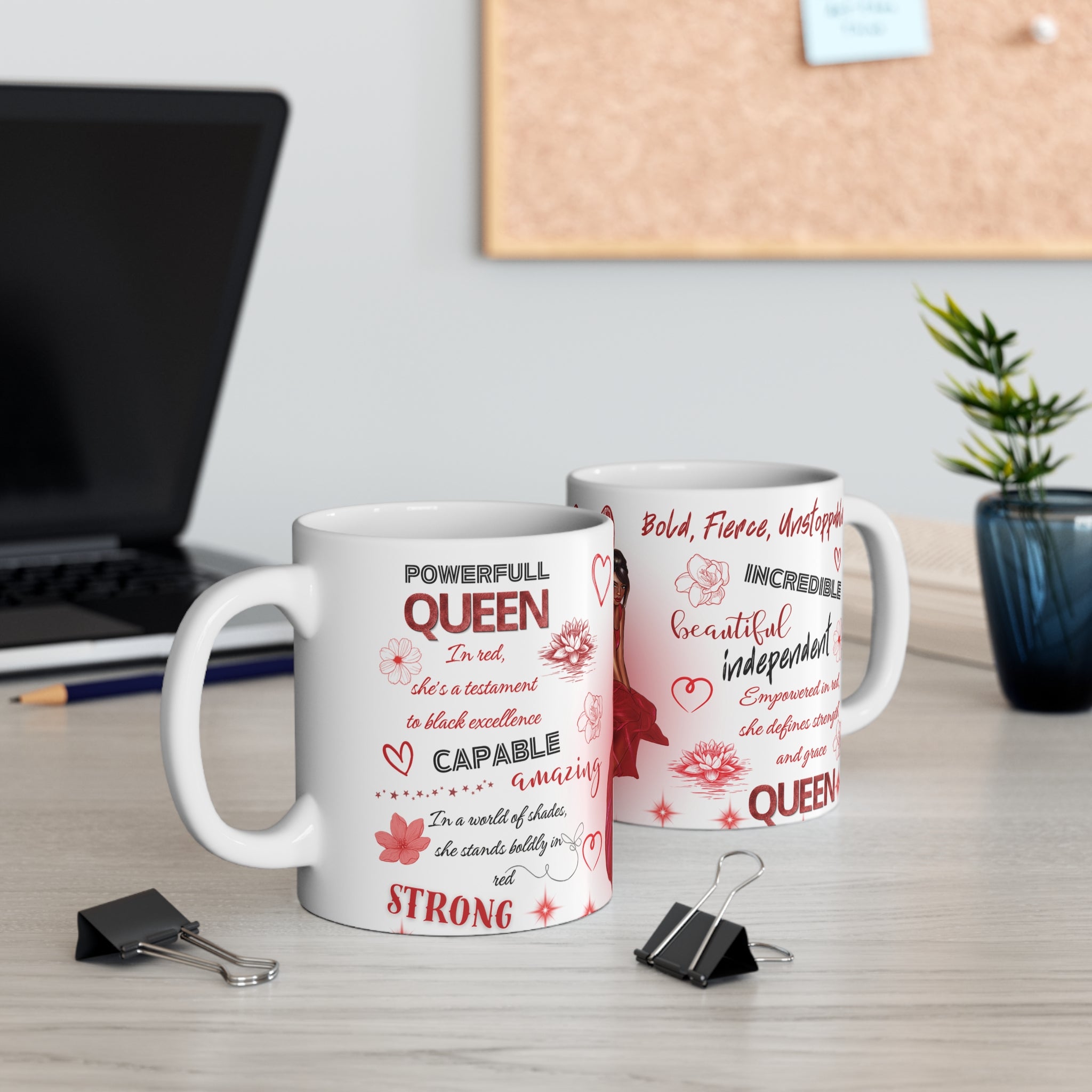 Powerful Queen Affirmation Mug | Inspirational Black Woman Fairy Art