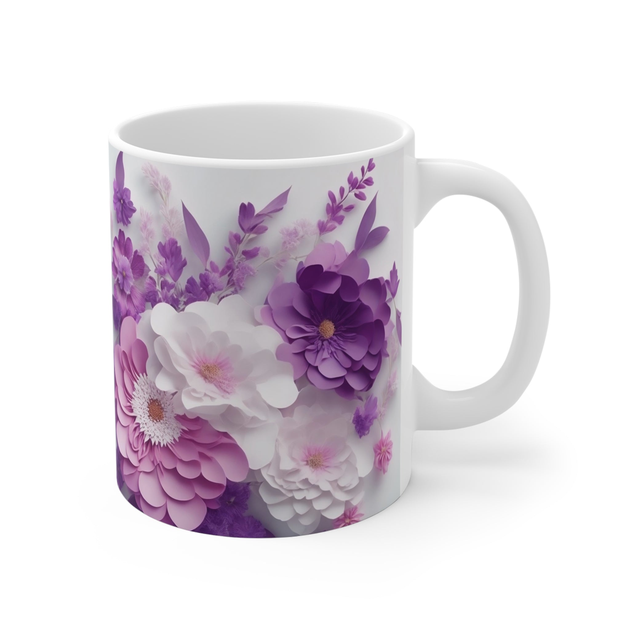 Purple Paper Flower Bouquet Mug | Floral Ceramic Coffee Mug | 11 oz