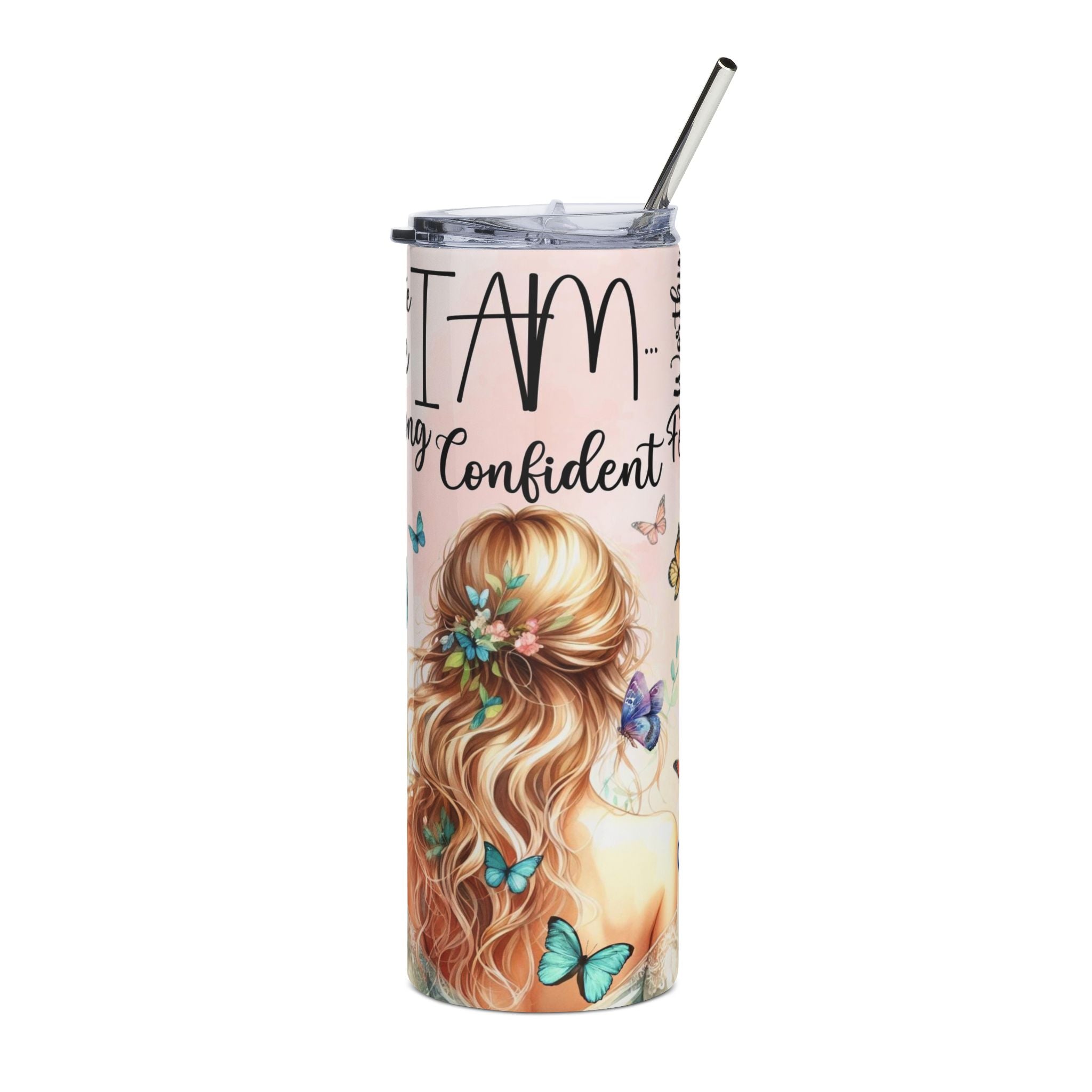 I Am Confident Inspirational Tumbler | 20oz Stainless Steel Skinny Tumbler