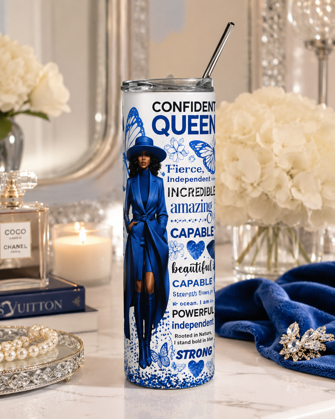 Bold Blue Queen 20oz Stainless Steel Tumbler | Inspirational Gift for Strong Women