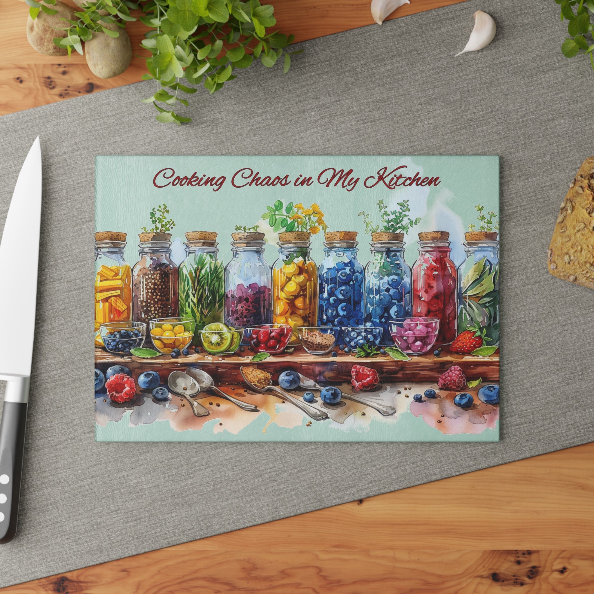 Colorful Mason Jar Glass Cutting Board