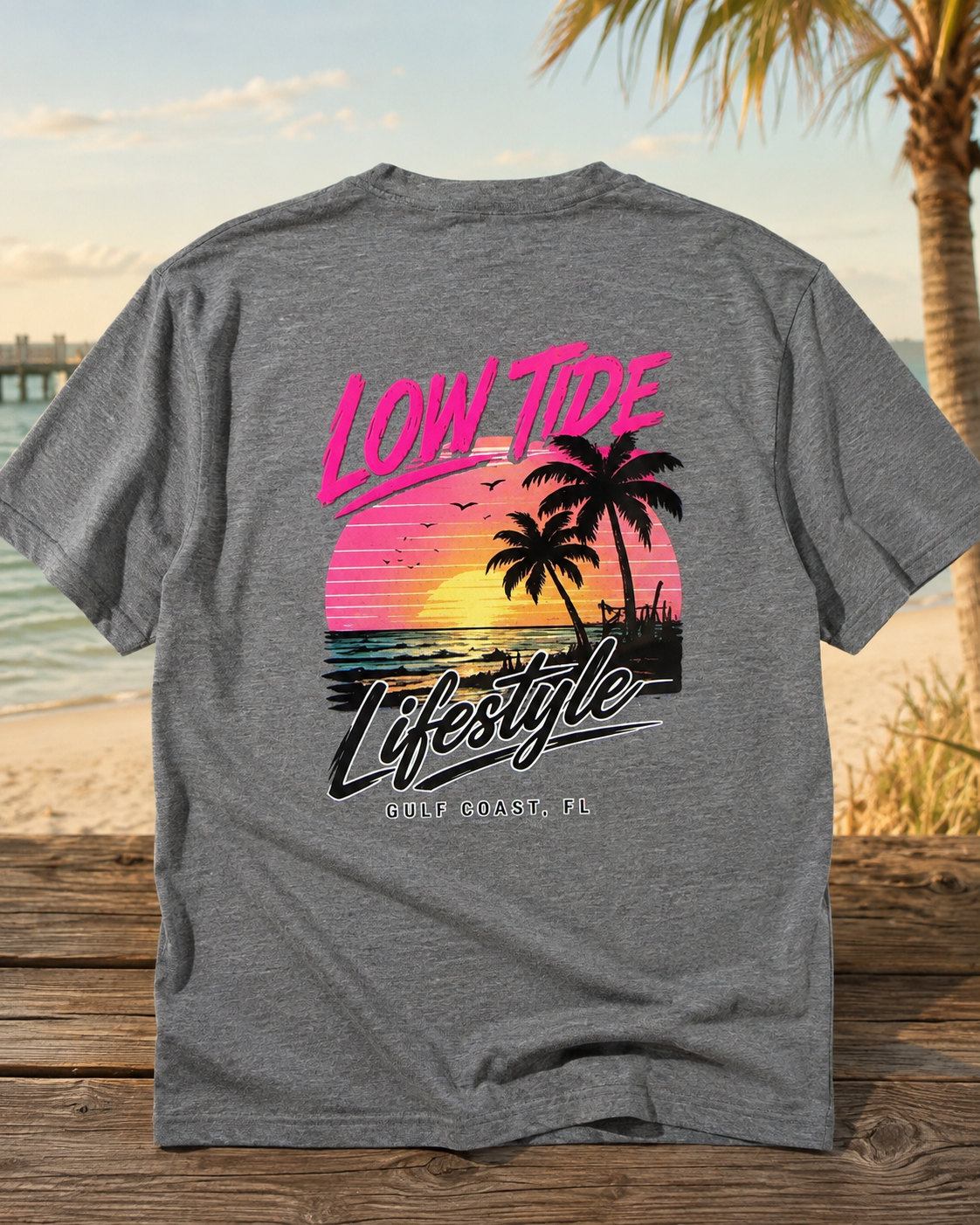 Neon Low Tide Lifestyle Gulf Coast Tee | Heart & Hands Signature Beach Line