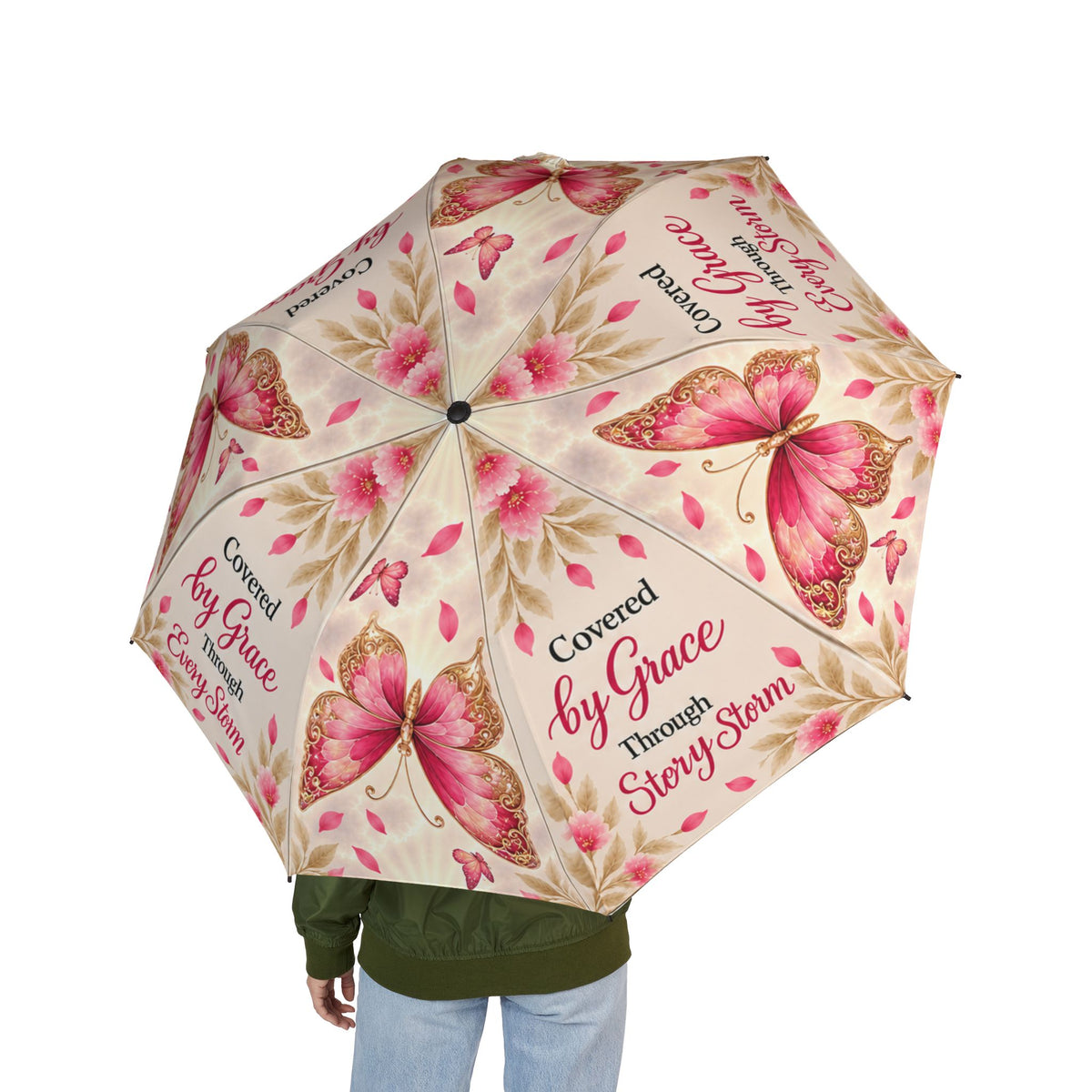 Through Every Storm Butterfly Umbrella | Faith-Inspired Foldable Umbrella