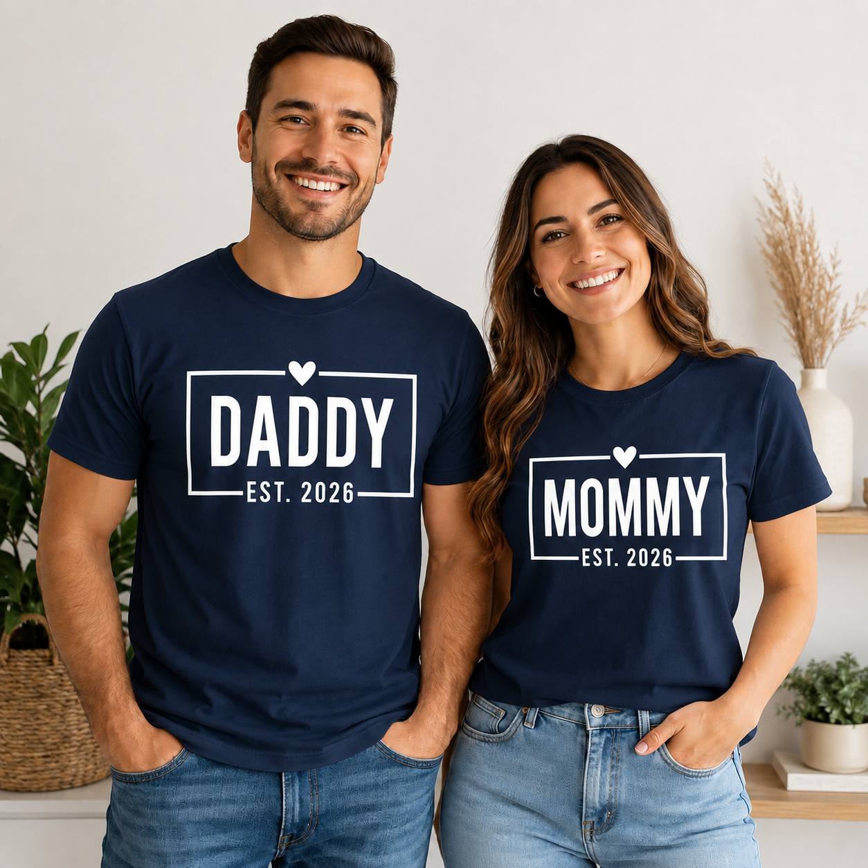 Mommy & Daddy EST. 2026 T- Shirts- New Parents Matching Shirts