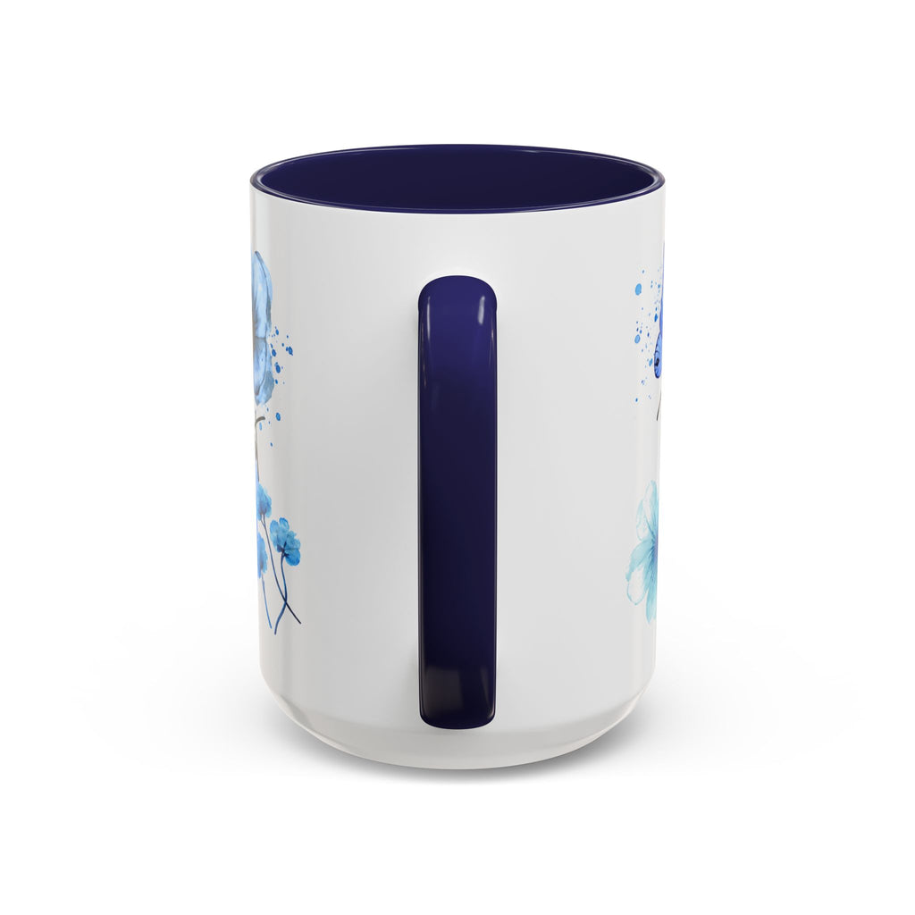 Trust in the Lord 15 oz Accent Mug - Blue Floral & Butterfly Faith Design