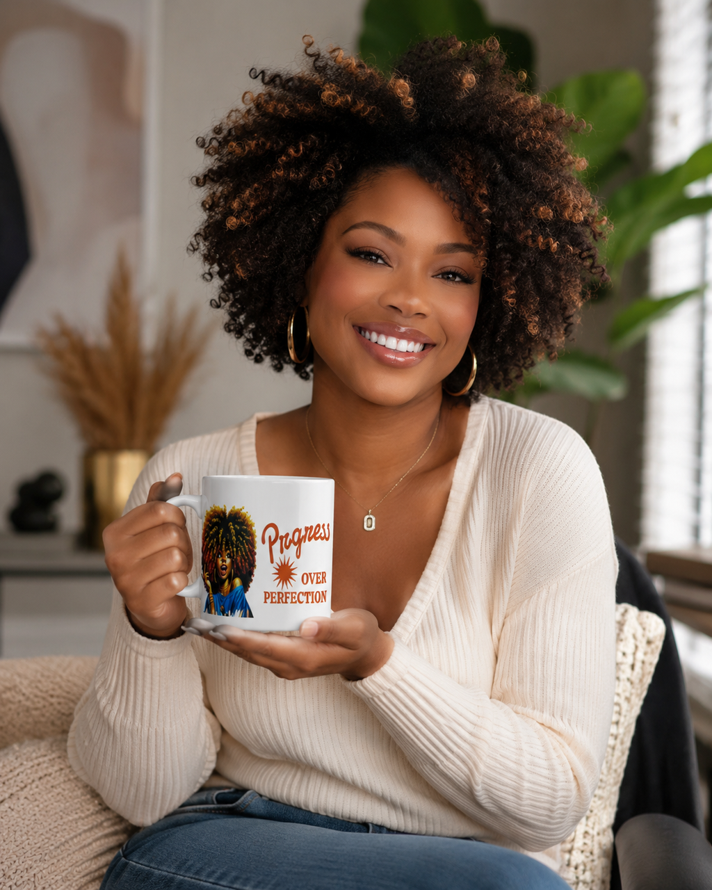 Proud Natural Hair Afro Woman Mug | Black Girl Magic Coffee Cup