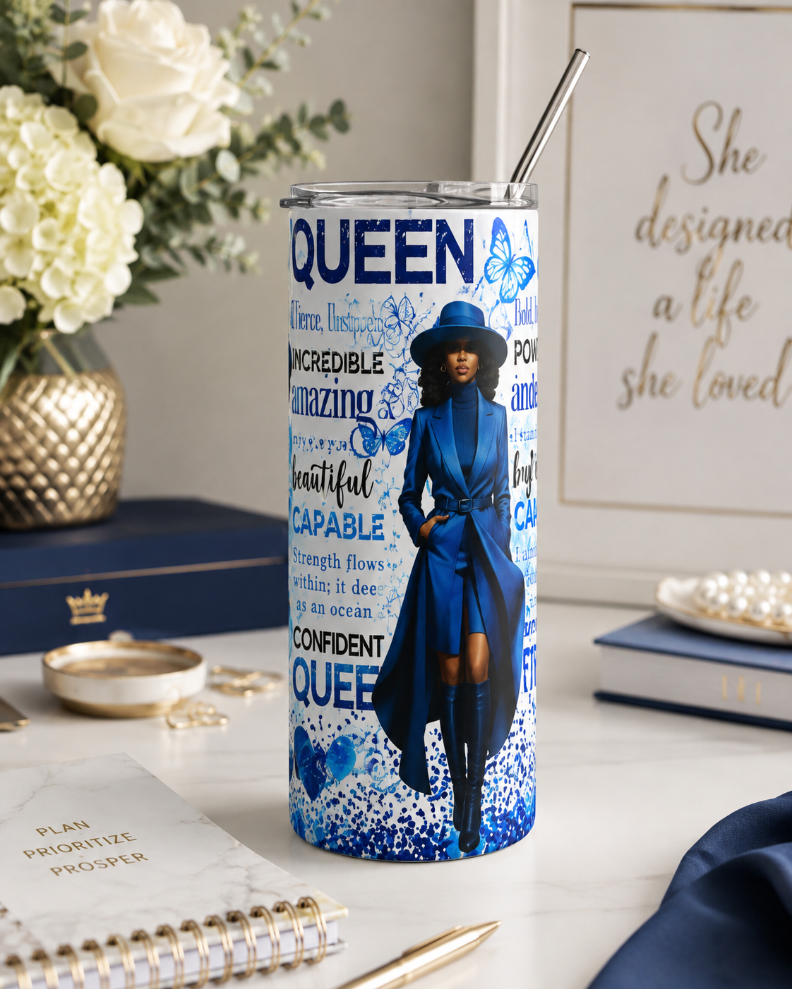 Bold Blue Queen 20oz Stainless Steel Tumbler | Inspirational Gift for Strong Women