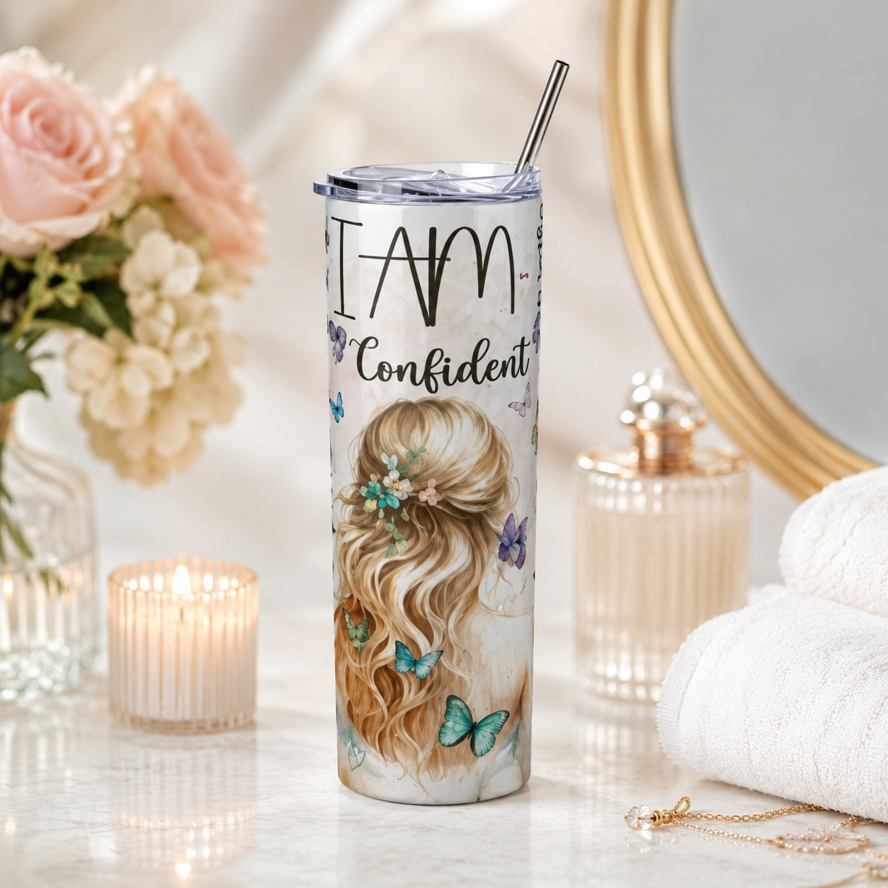 I Am Confident Inspirational Tumbler | 20oz Stainless Steel Skinny Tumbler
