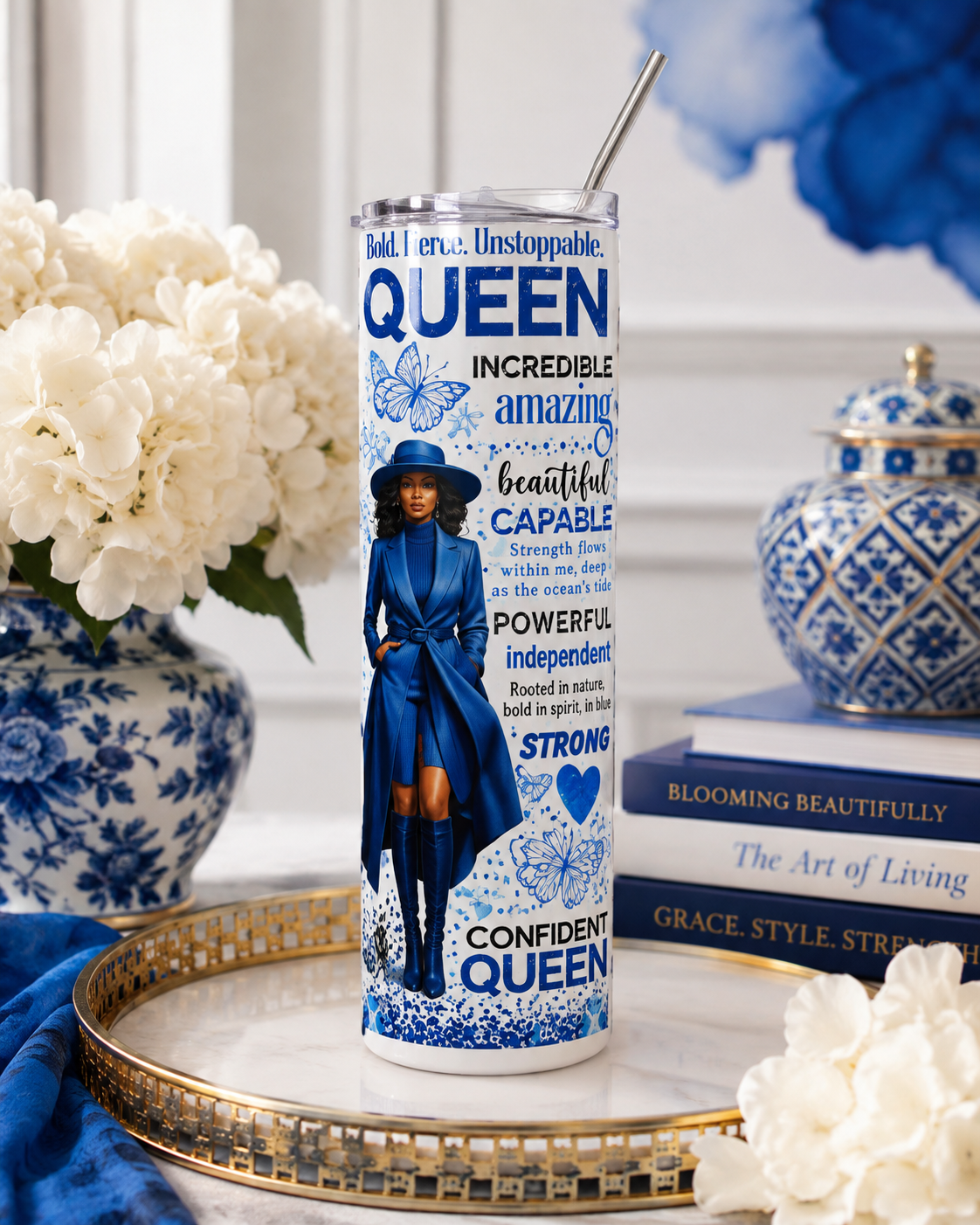 Bold Blue Queen 20oz Stainless Steel Tumbler | Inspirational Gift for Strong Women