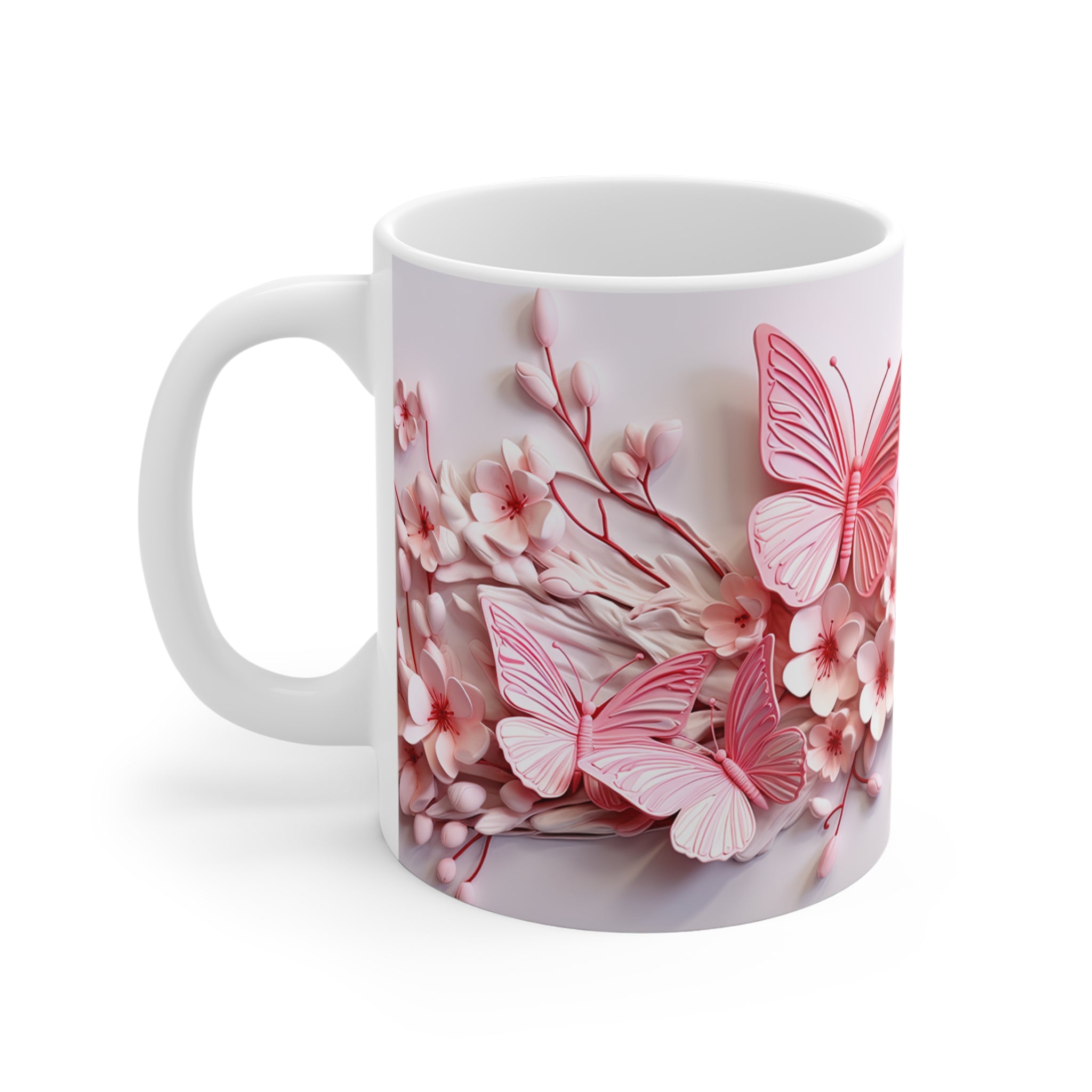Pink Butterfly Floral Mug | Spring Flowers, Pastel Butterflies