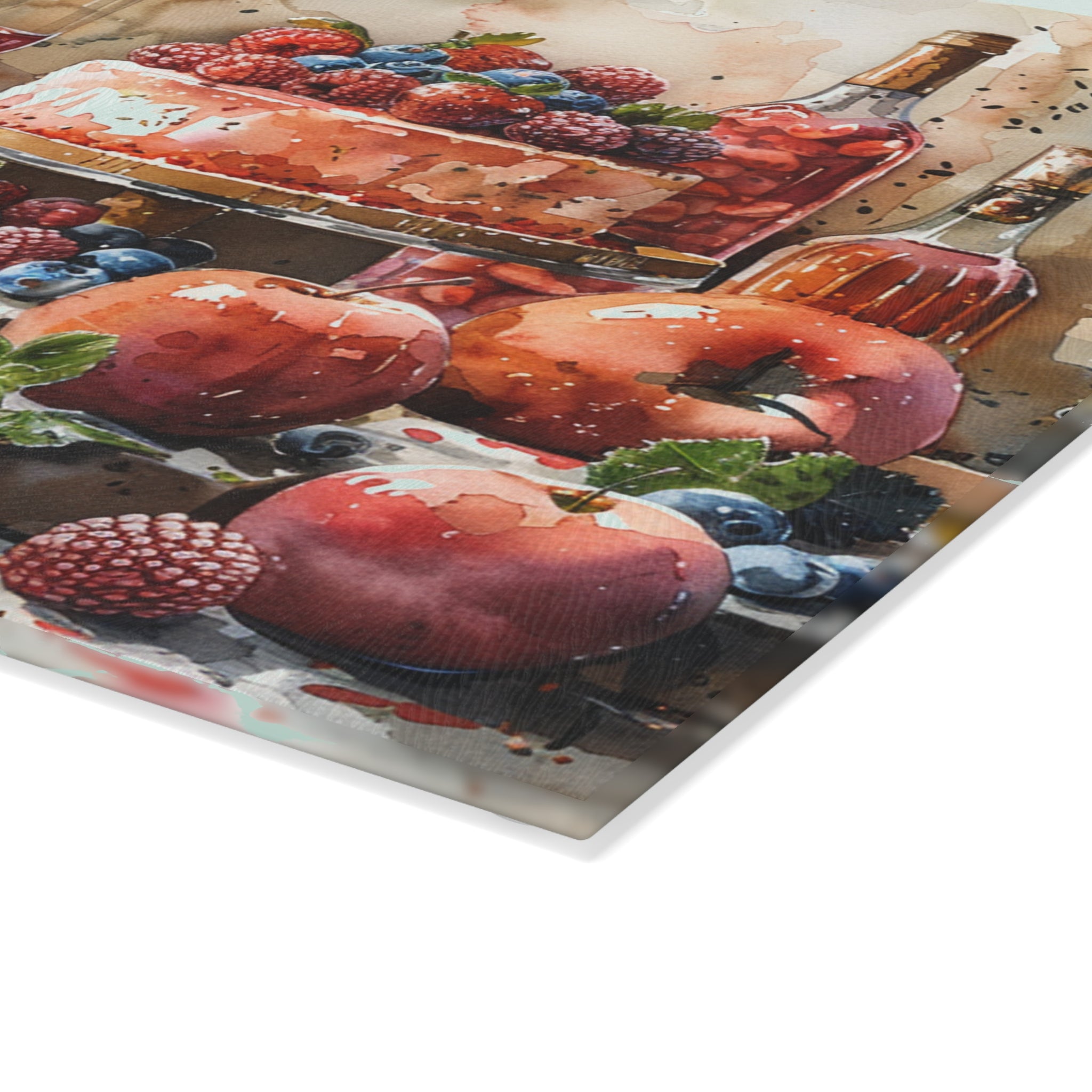 Wine and Berry Still Life Glass Cutting Board | Cake, Grapes, Apples