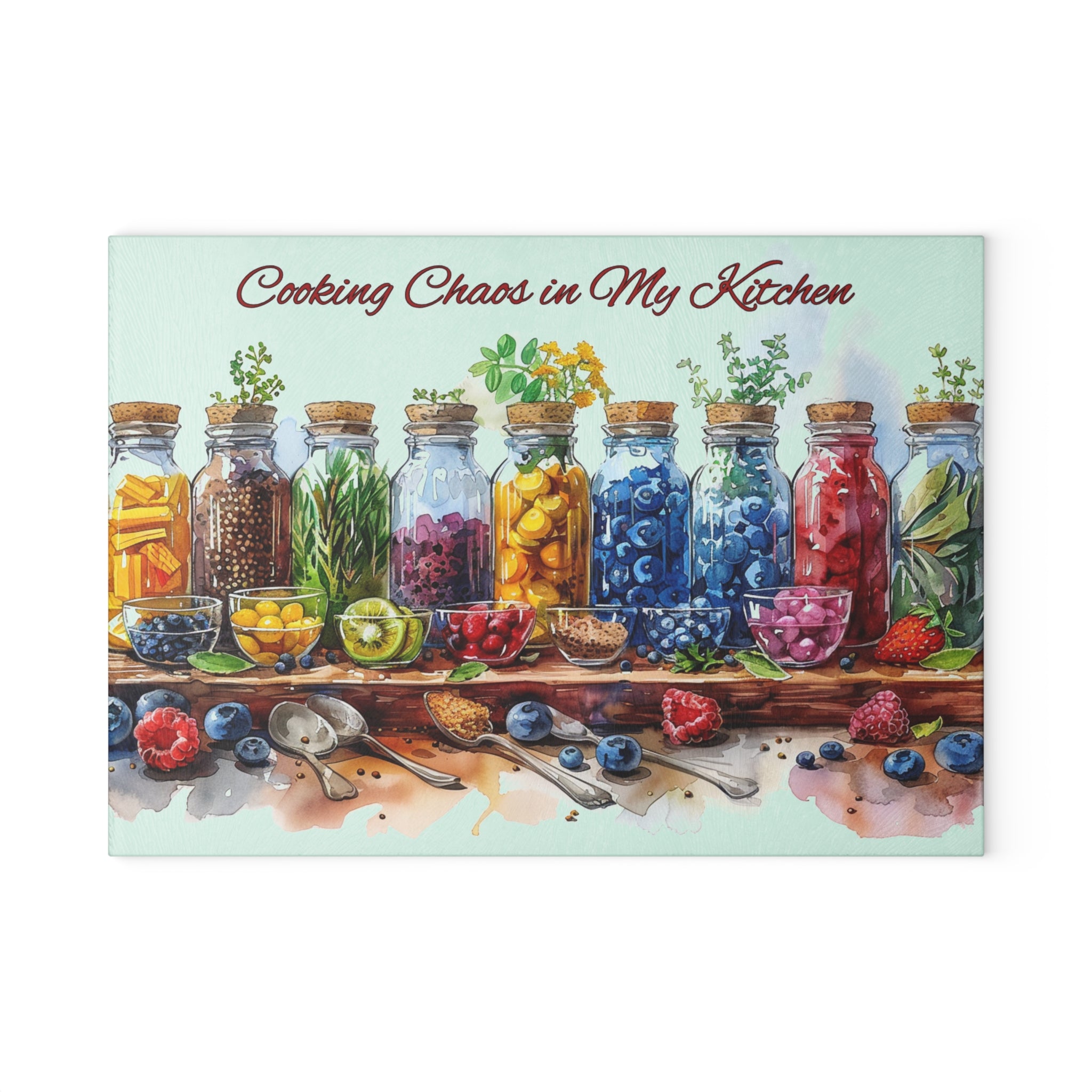 Colorful Mason Jar Glass Cutting Board
