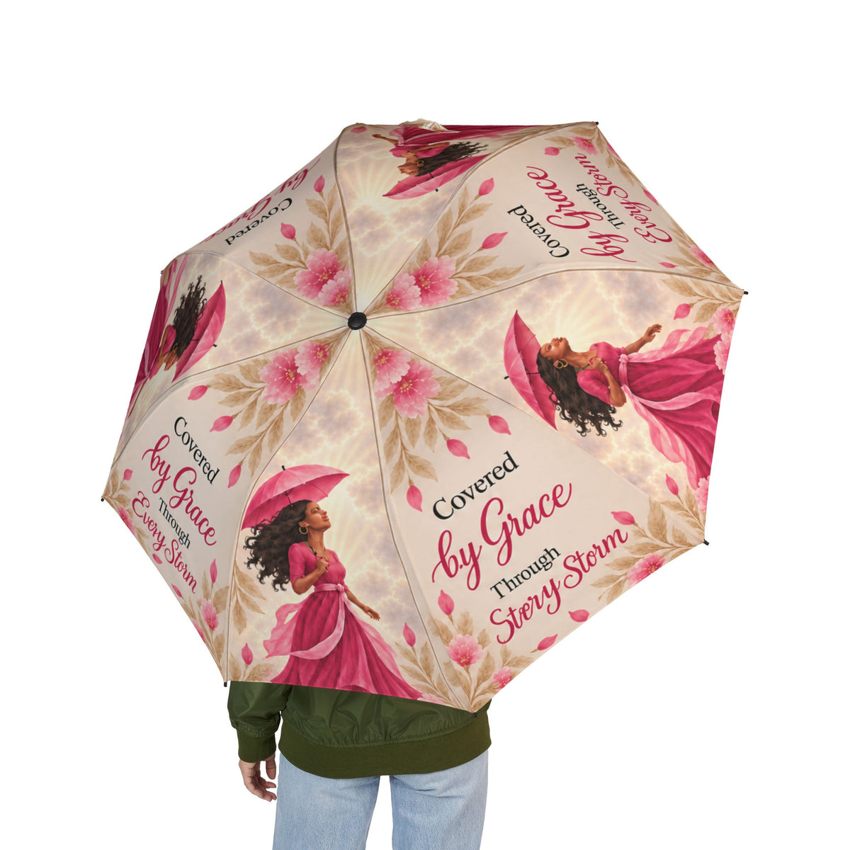 Covered by Grace Through Every Storm | Faith-Inspired Foldable Umbrella