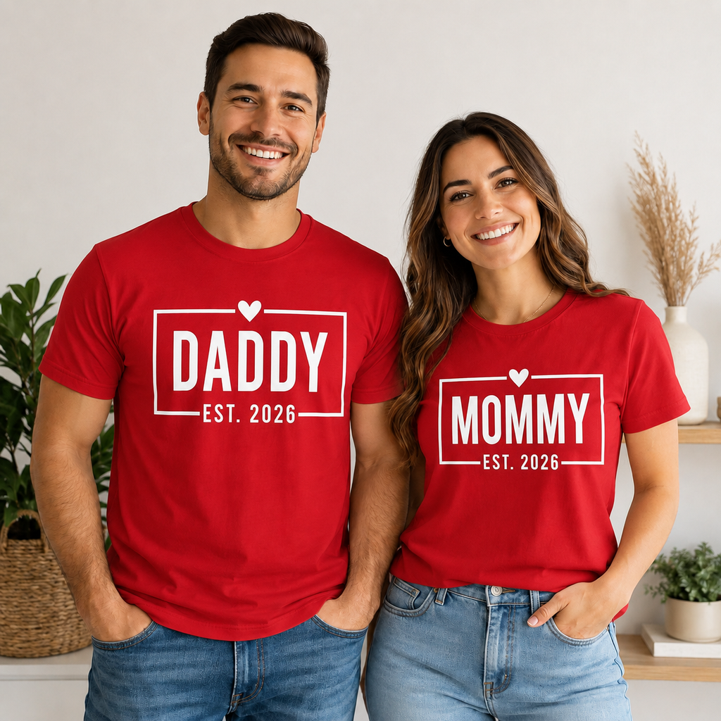 Mommy & Daddy EST. 2026 T- Shirts- New Parents Matching Shirts