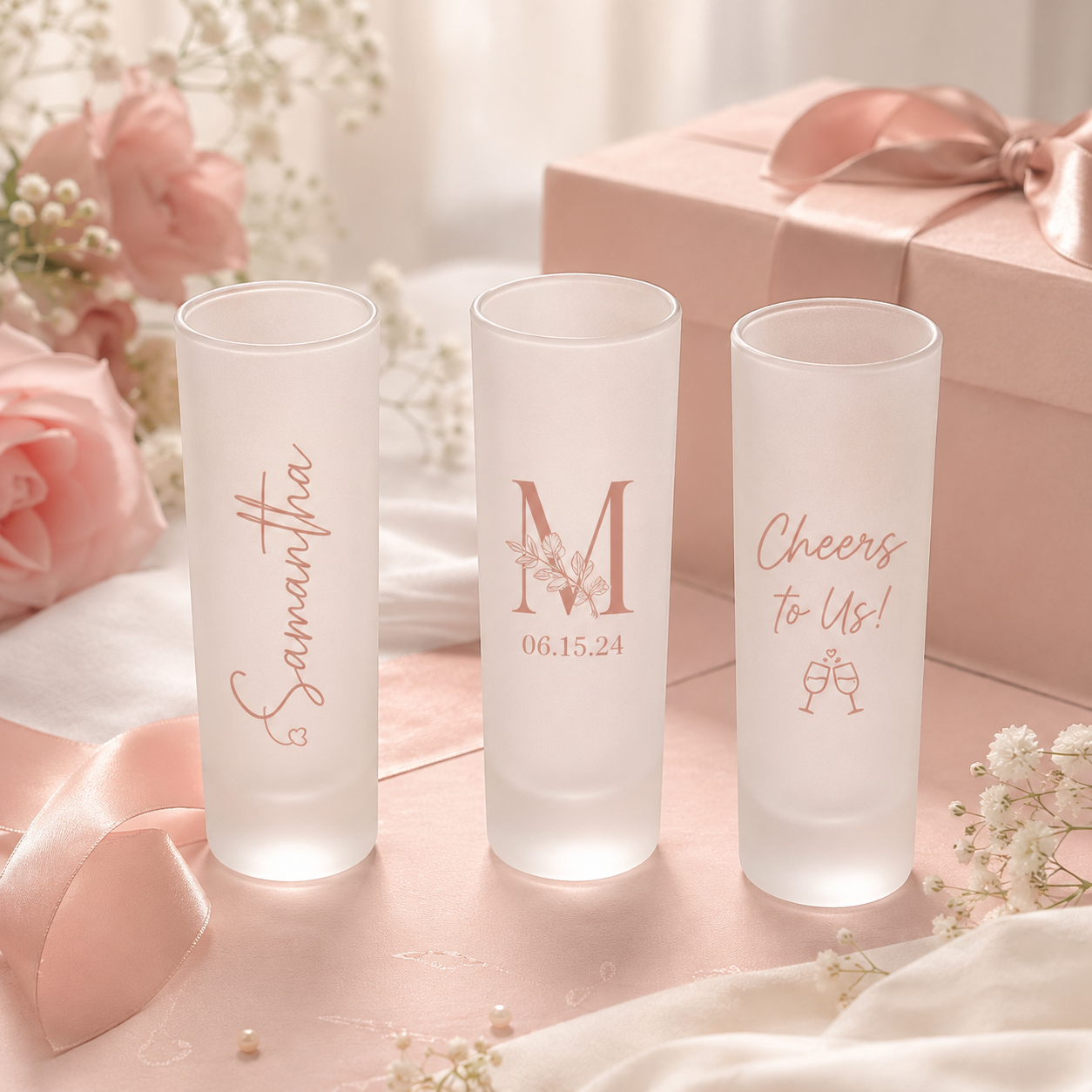 Personalized Frosted Shot Glass | Custom Names, Monogram & Celebration Gifts