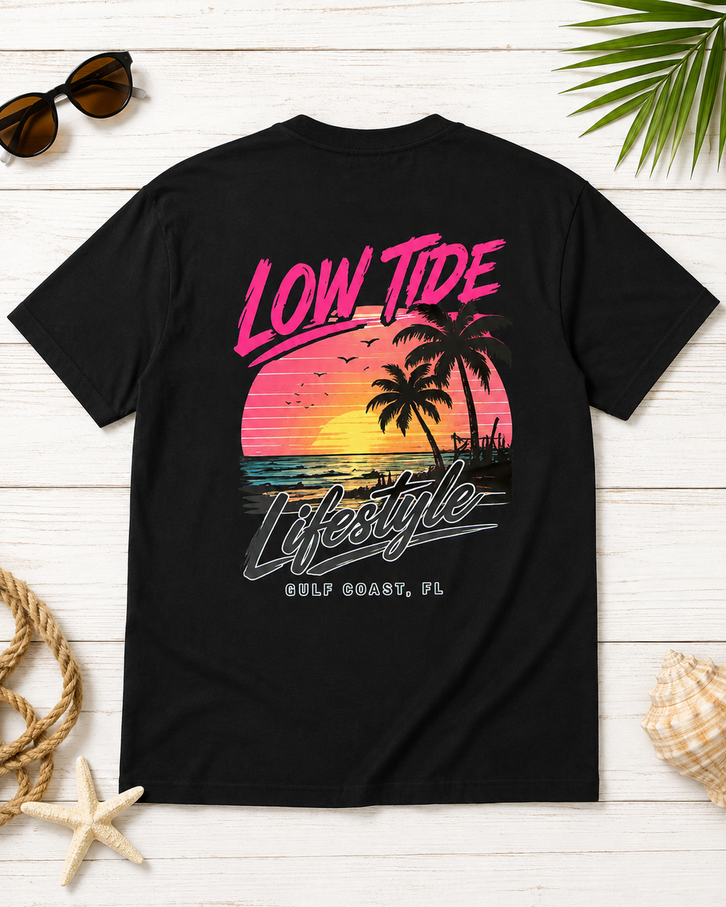 Neon Low Tide Lifestyle Gulf Coast Tee | Heart & Hands Signature Beach Line