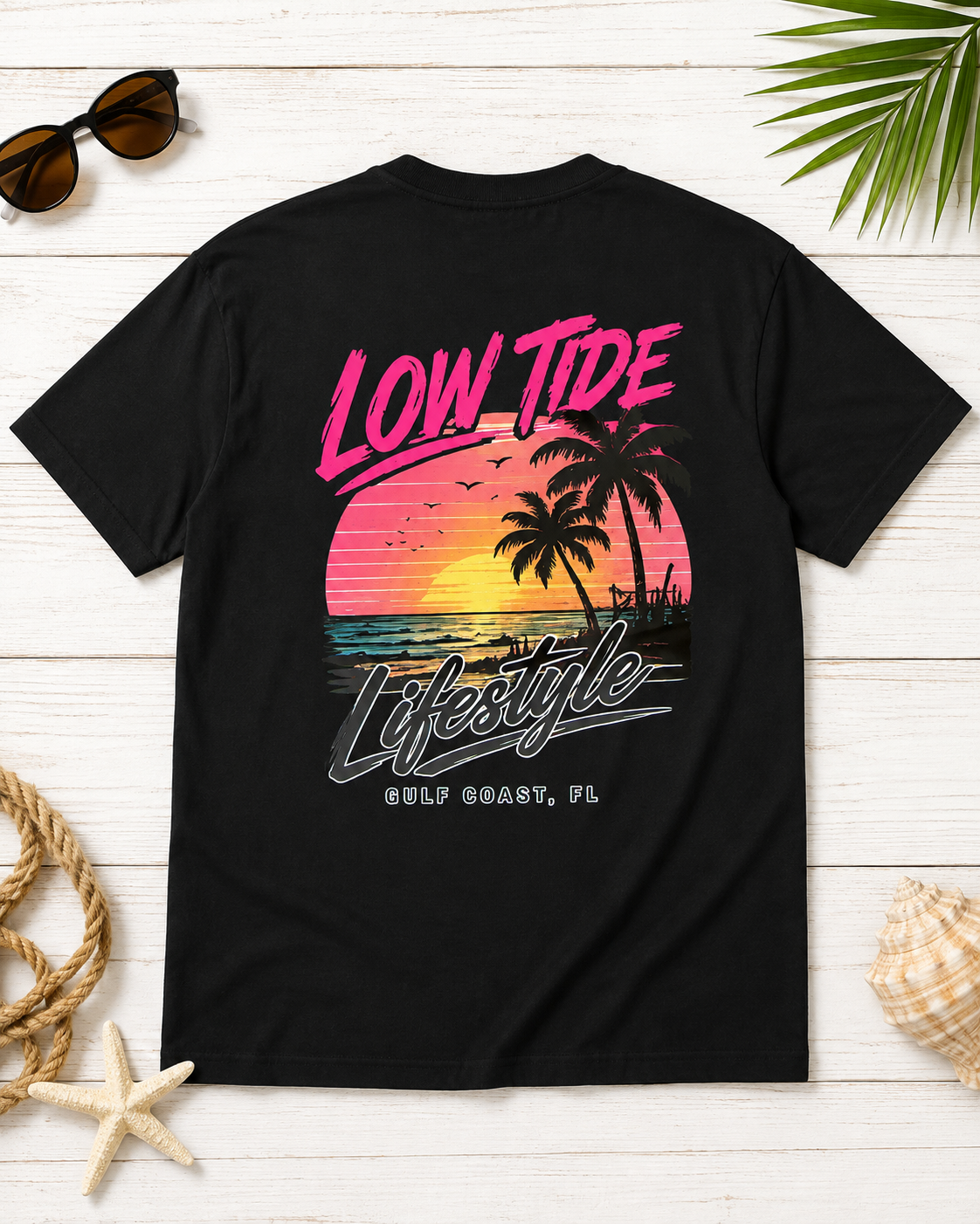 Neon Low Tide Lifestyle Gulf Coast Tee | Heart & Hands Signature Beach Line