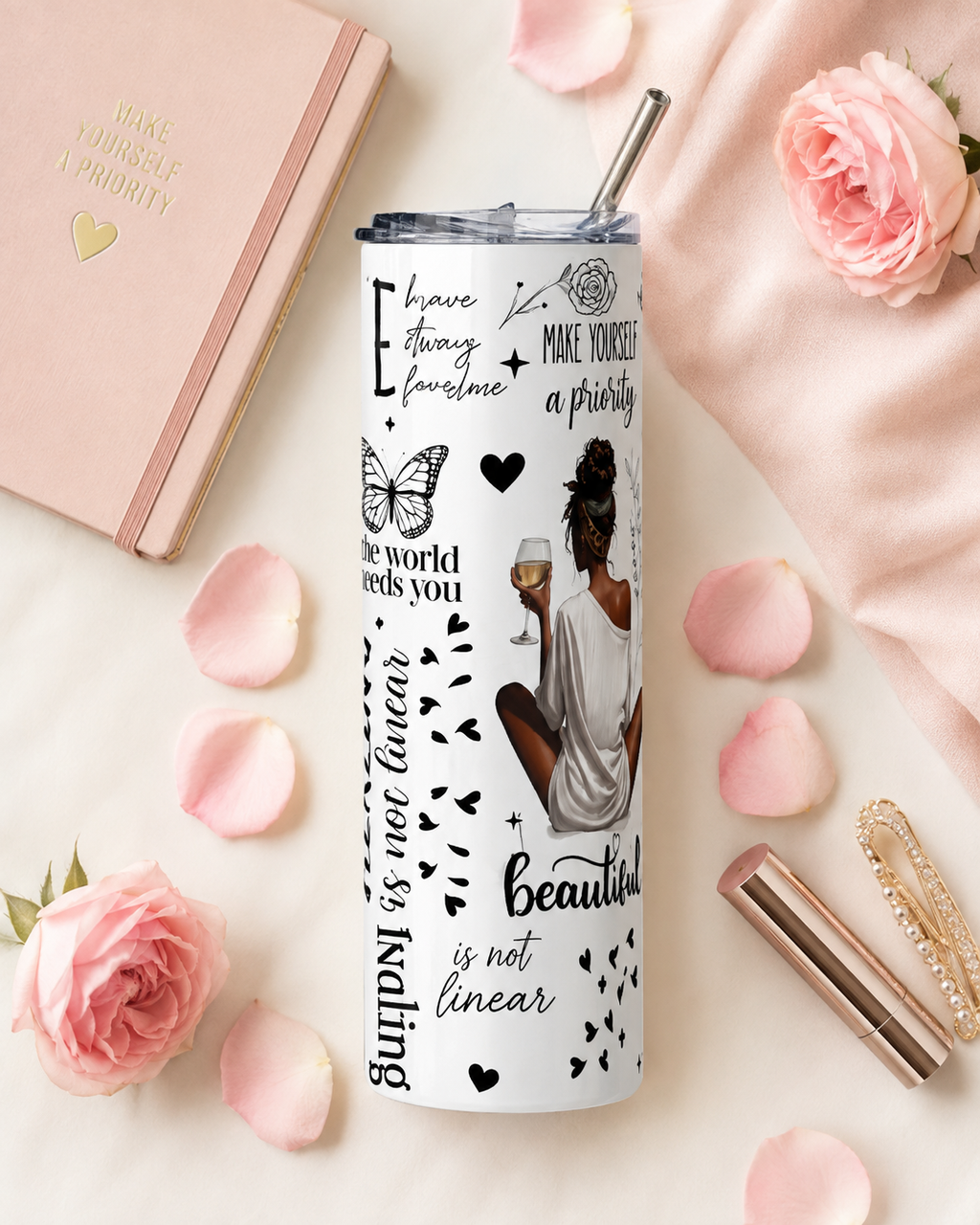 Relaxing Woman Illustration Stainless Steel Tumbler | 20oz Skinny Travel Cup