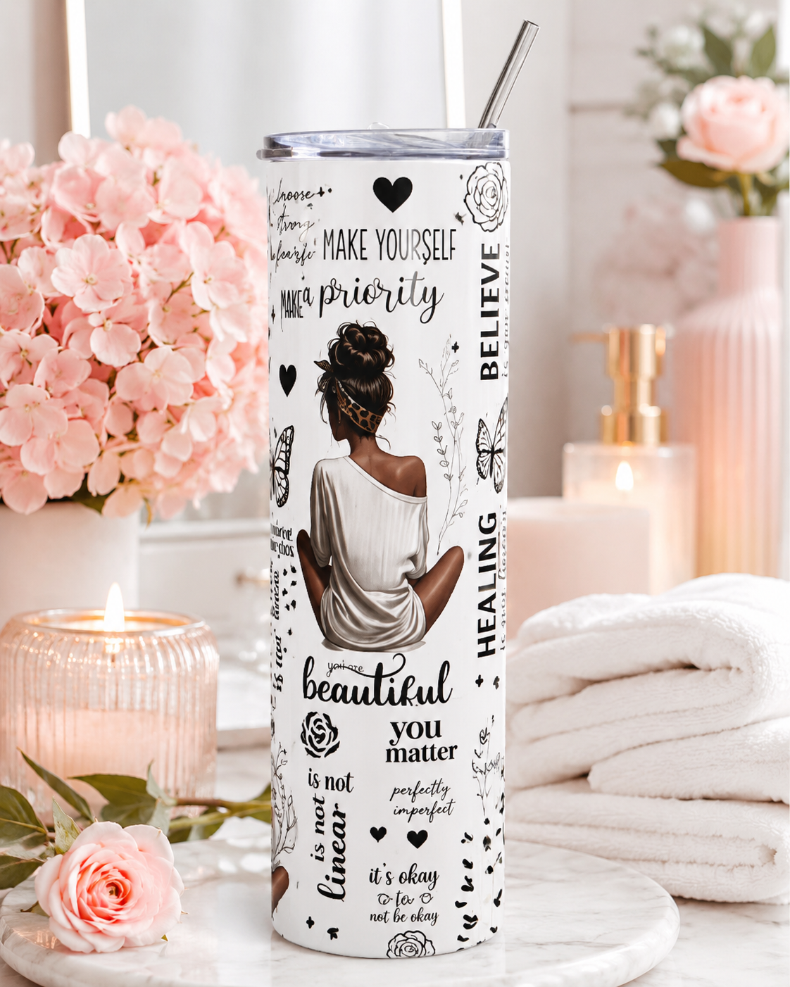Relaxing Woman Illustration Stainless Steel Tumbler | 20oz Skinny Travel Cup