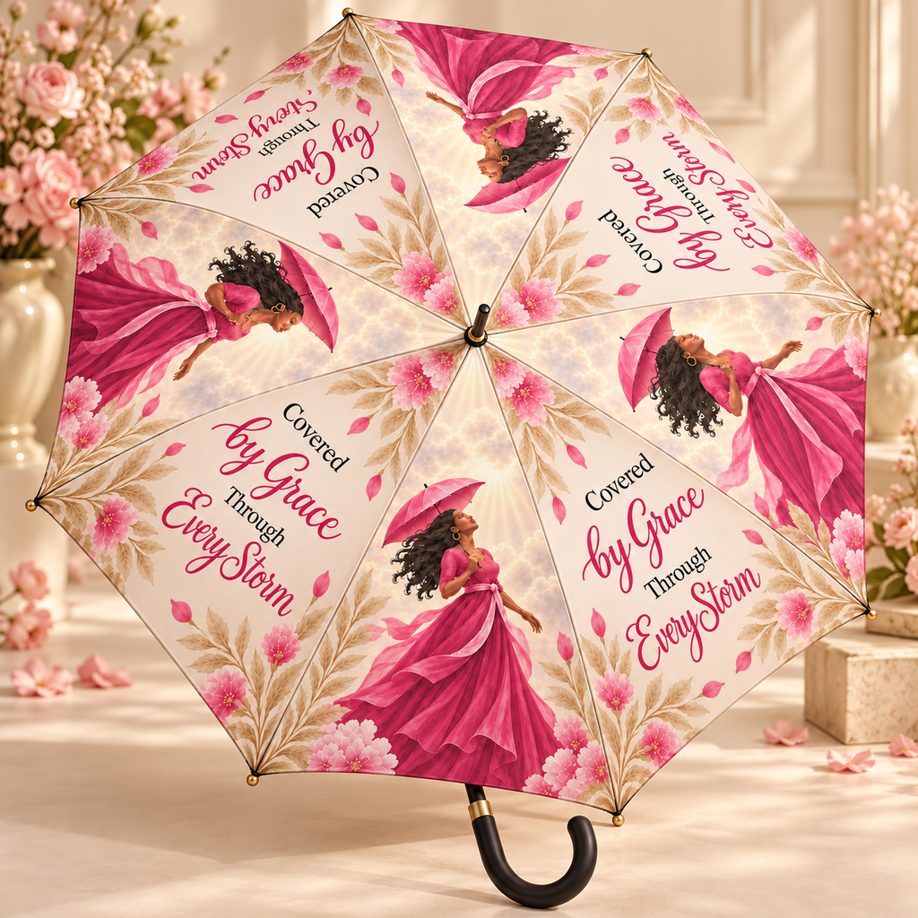 Covered by Grace Through Every Storm | Faith-Inspired Foldable Umbrella