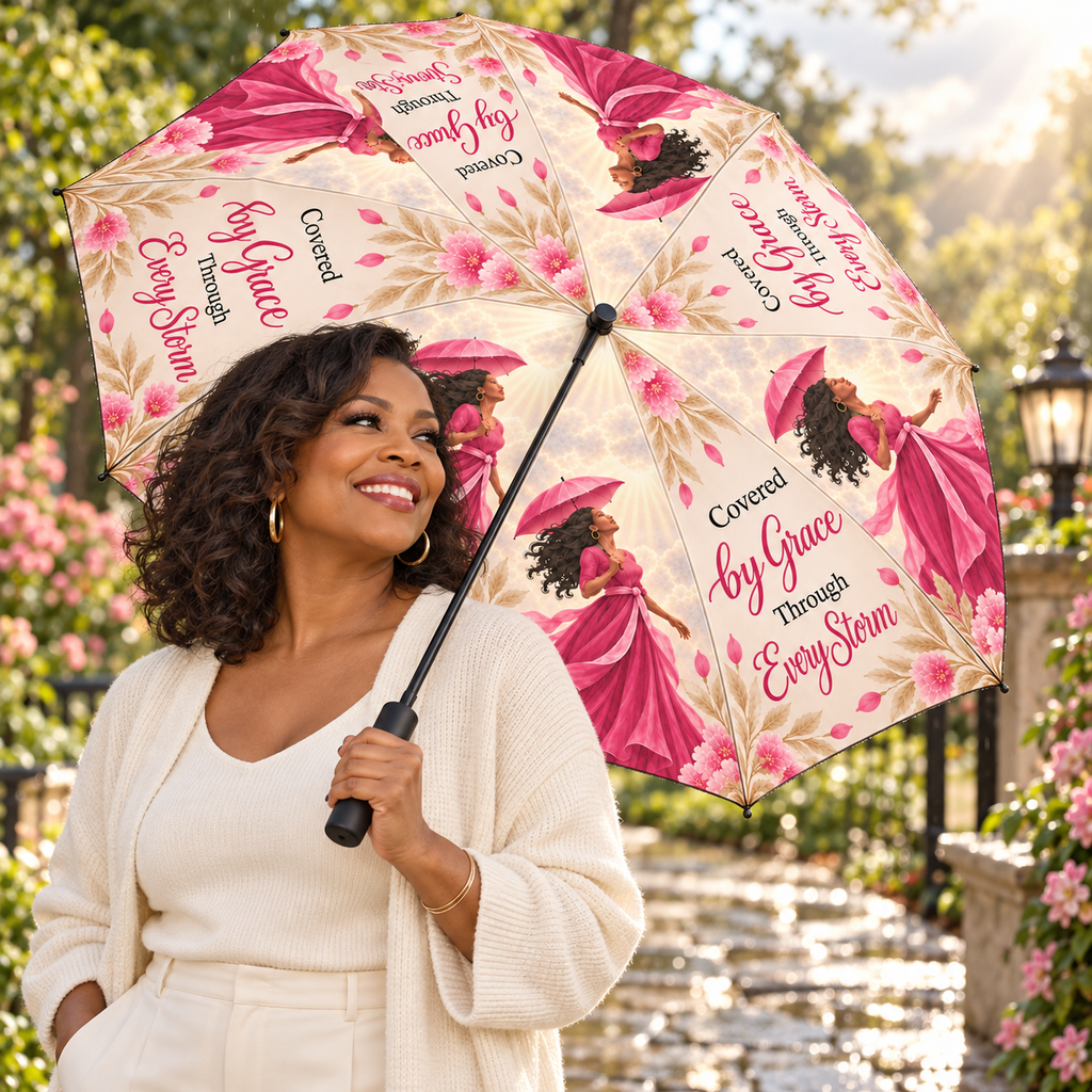 Covered by Grace Through Every Storm | Faith-Inspired Foldable Umbrella