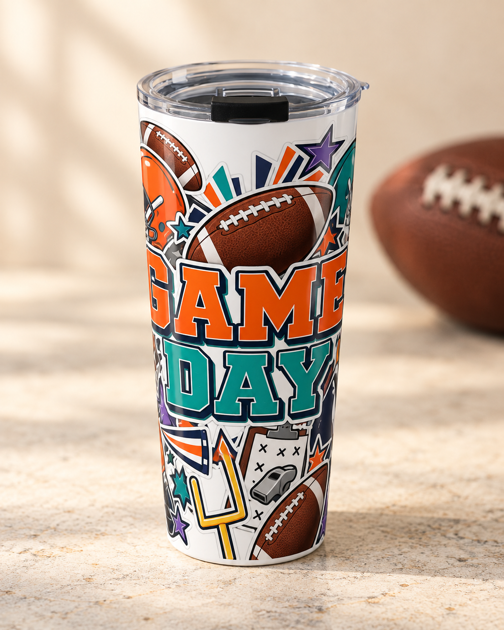Game Day Football Slim Tumbler | 20 oz Sports Tumbler
